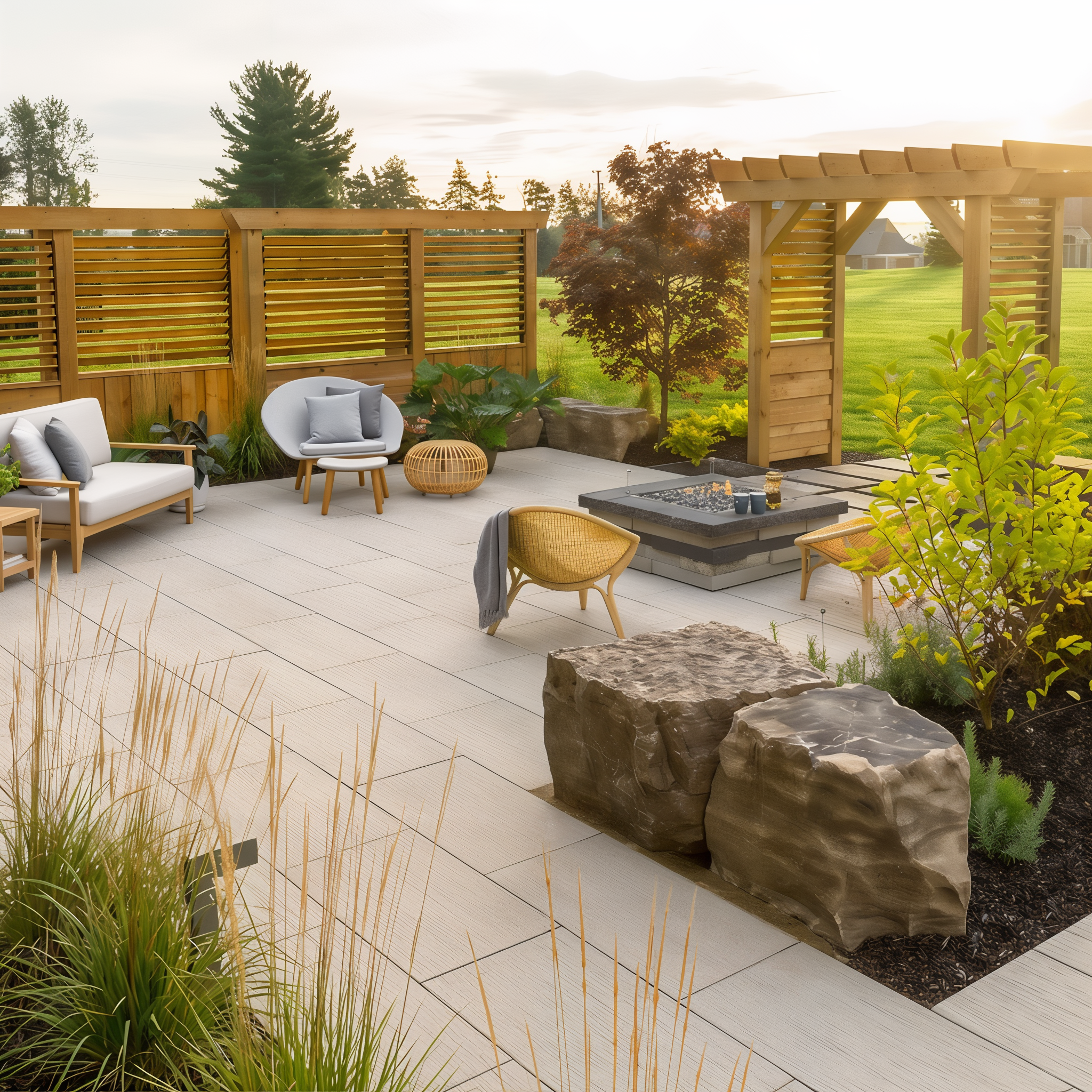 Ocean Grande paver slabs creating an outdoor patio in Greyed Nickel HD² Ocean Wave.