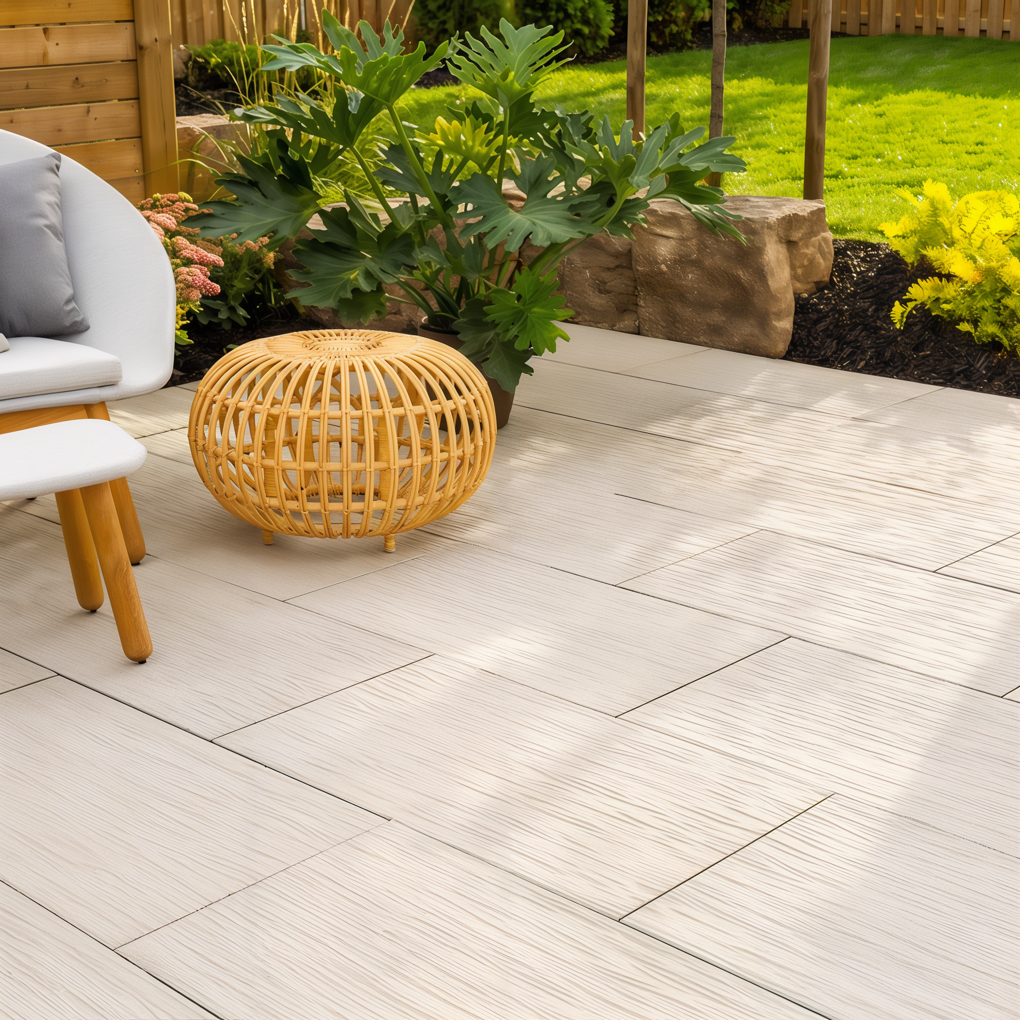 Ocean Grande paver slabs creating an outdoor patio in Greyed Nickel HD² Ocean Wave.