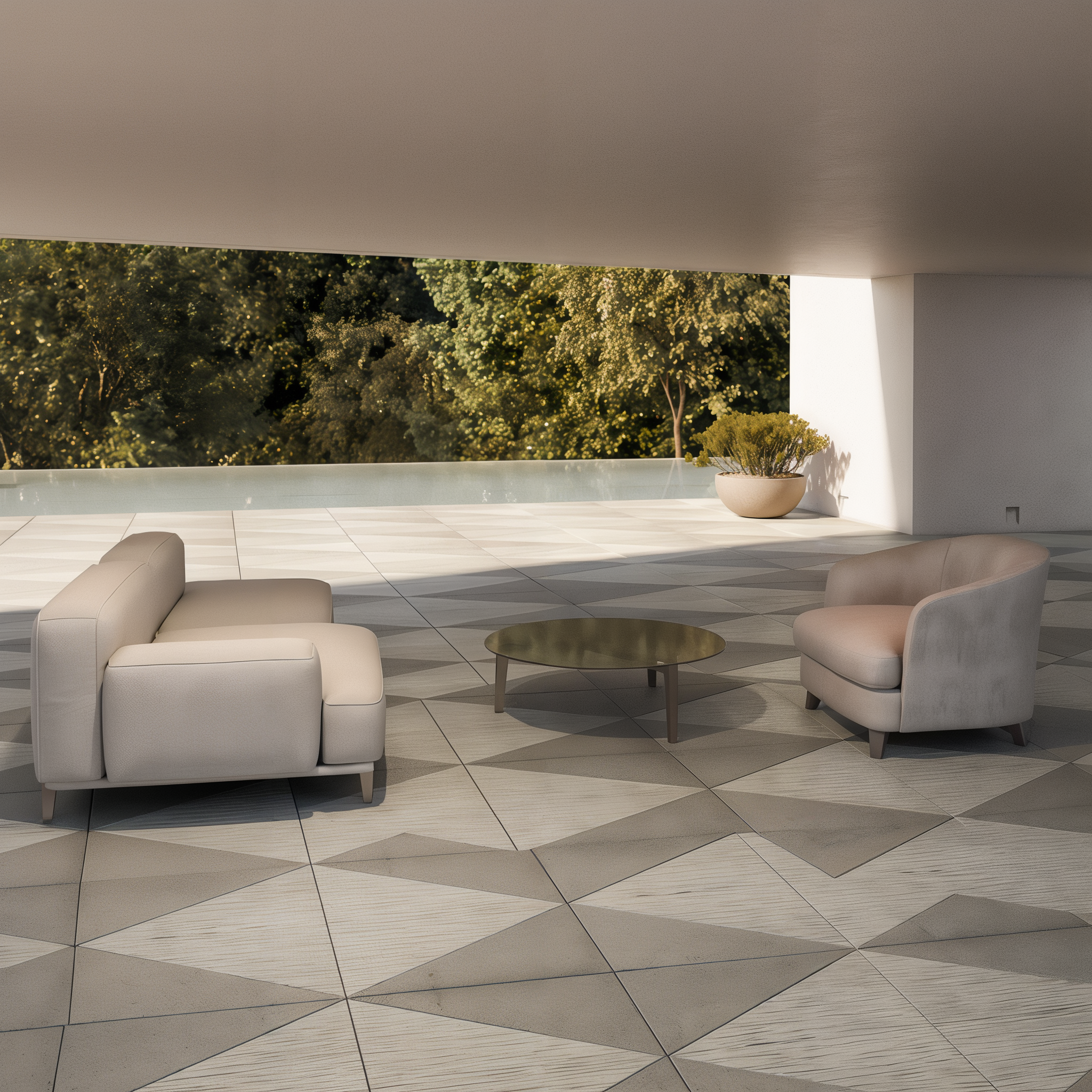 Ocean Grande Legacy Collection slabs in Beige Cream HD² Ocean Wave by Techo-Bloc in an outdoor setting.