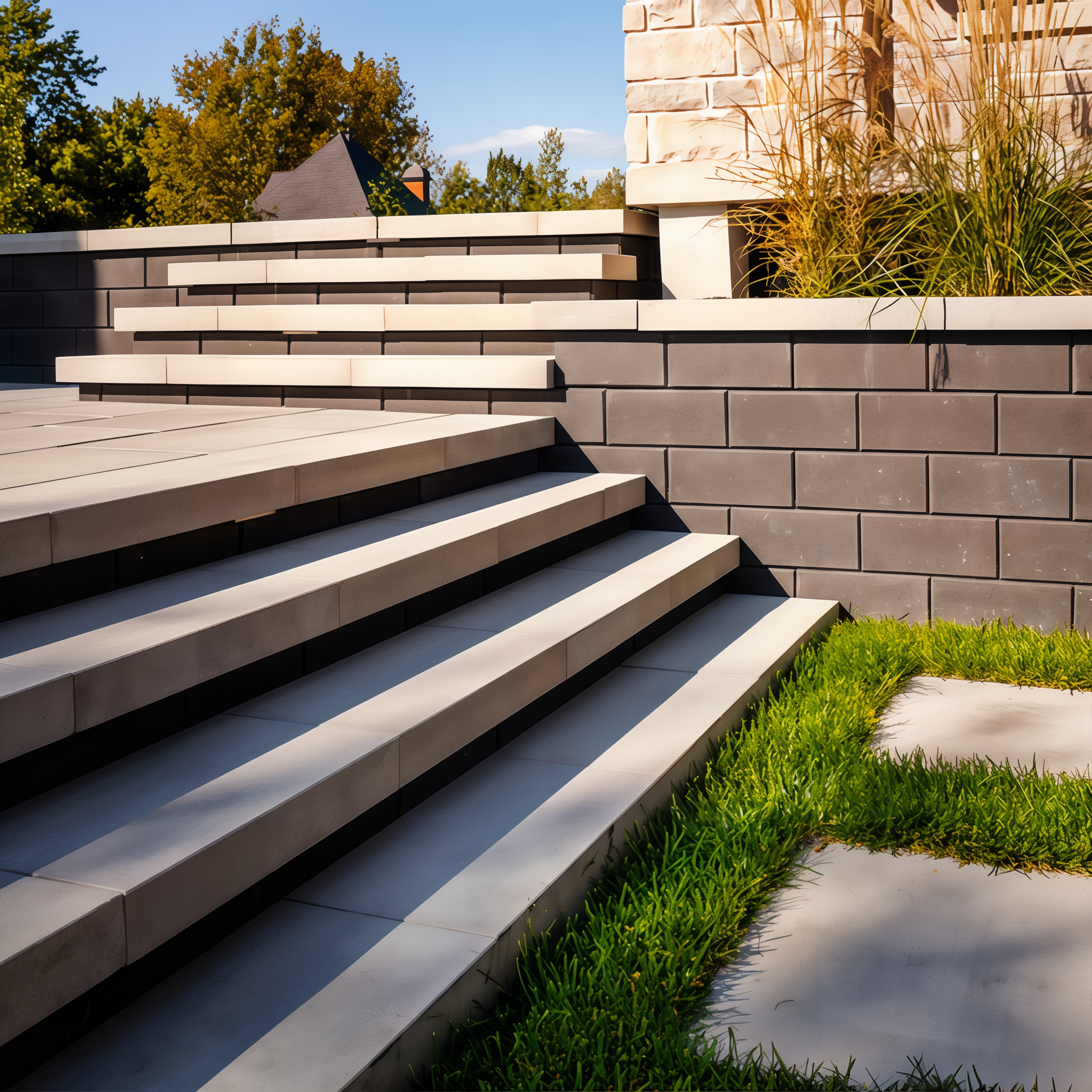 Raffinato wall by Techo-Bloc in the color onyx black on an outdoor walkway