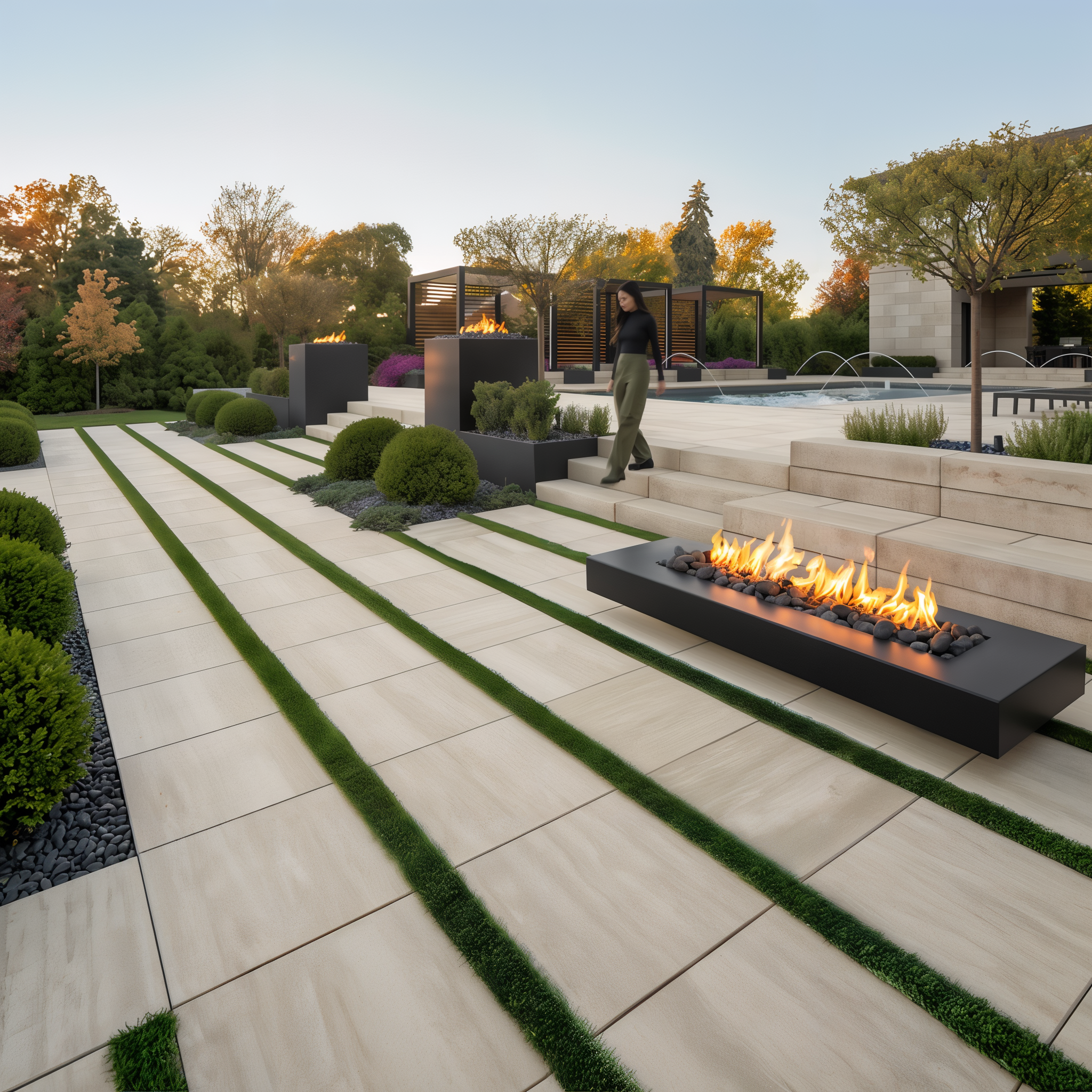 Industria 600 and 900 Slabs in Caffe Crema forming a smooth patio