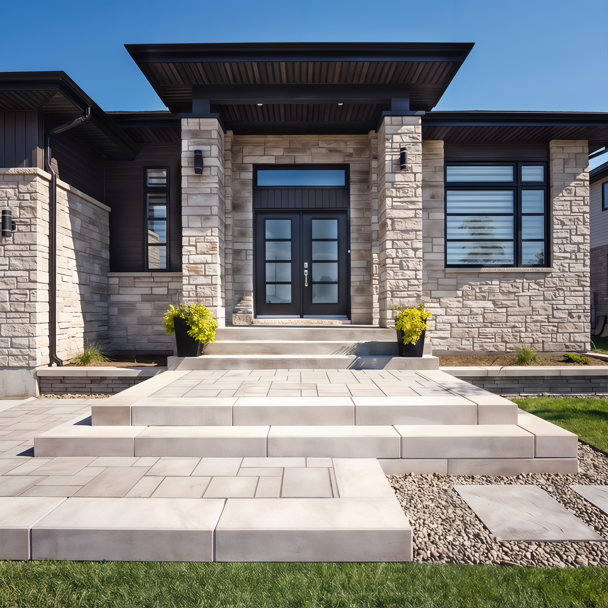 Raffinato Steps installation for outdoor stairs, Shale Grey smooth single size.