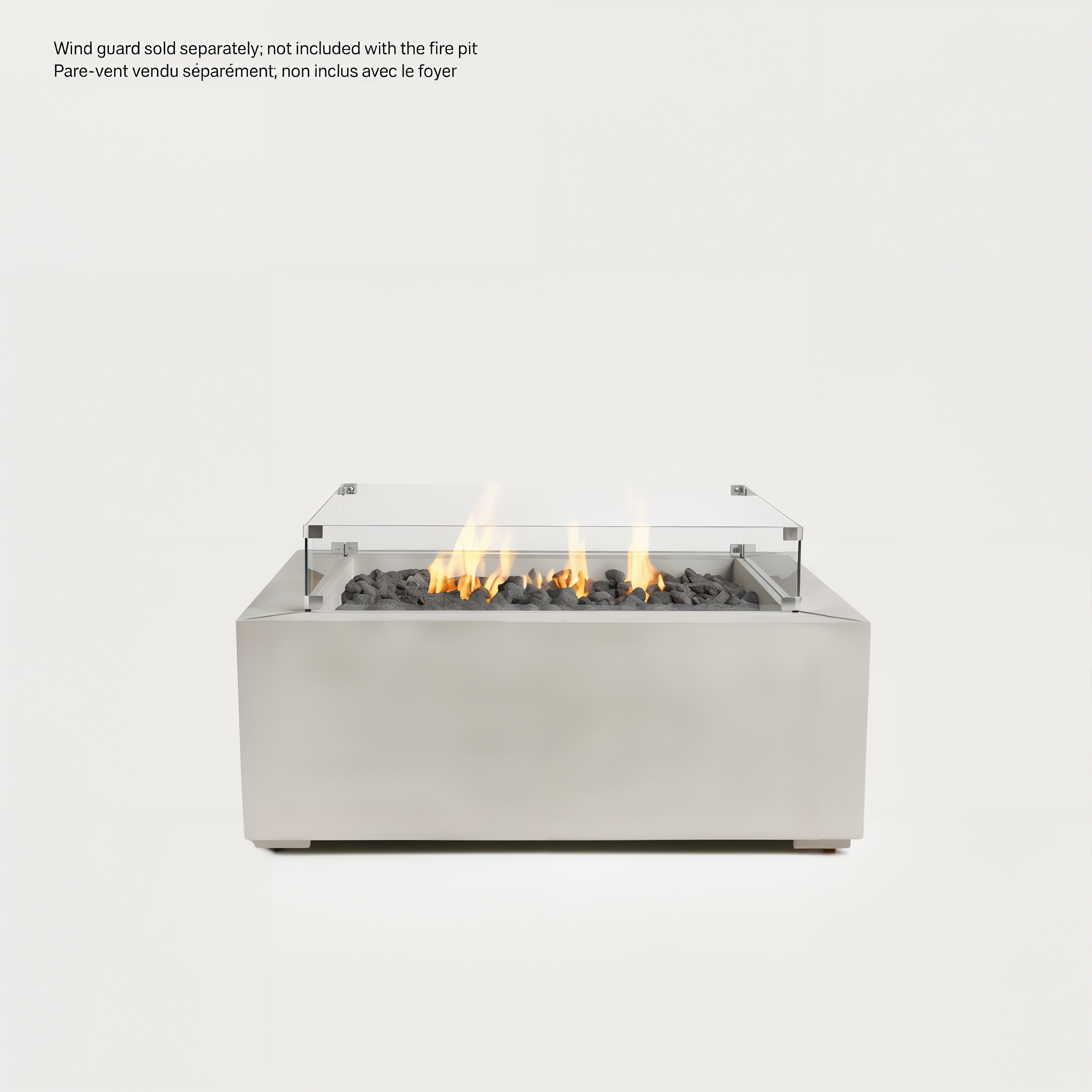 Sculptura Square Firepit in Cool Grey Smooth Single Size with lava rocks.