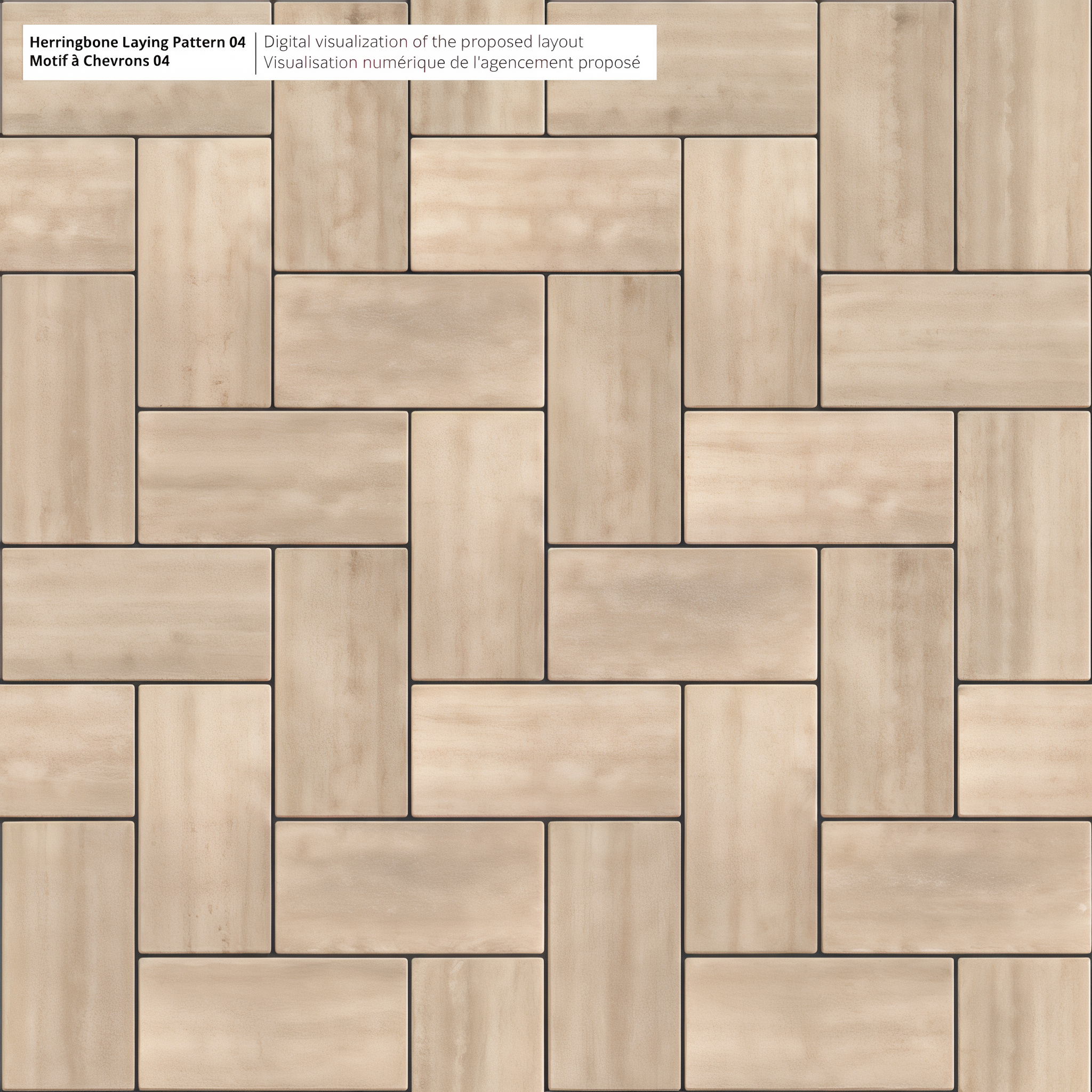 Elegant Caffe Crema Sleek HD² paver walkway, Silver Granite / Hd² Smooth Single Size, Herringbone Laying Pattern 04