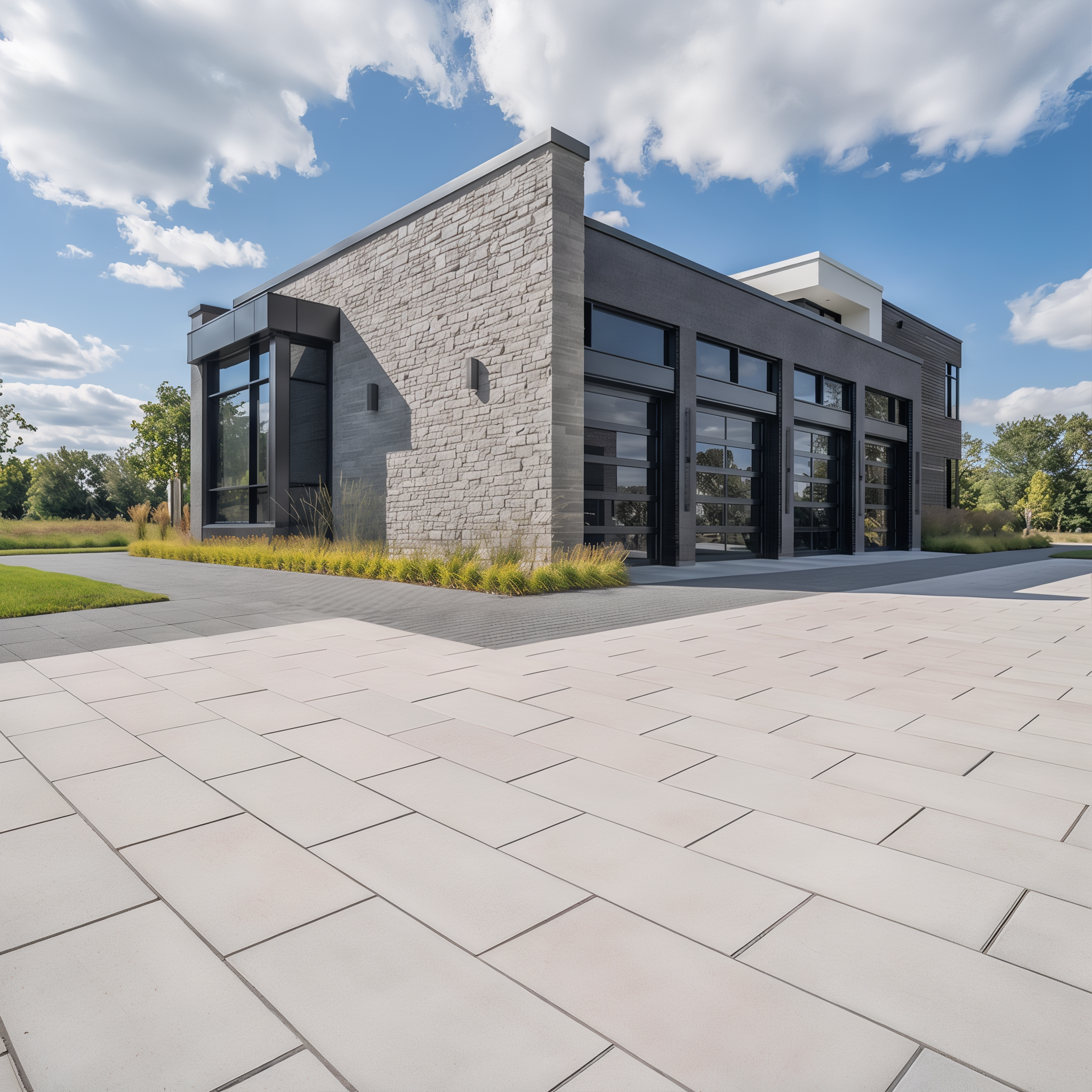 Greyed Nickel Sleek paver walkway, Techo-Bloc, Caffe Crema / Hd² Smooth Single Size