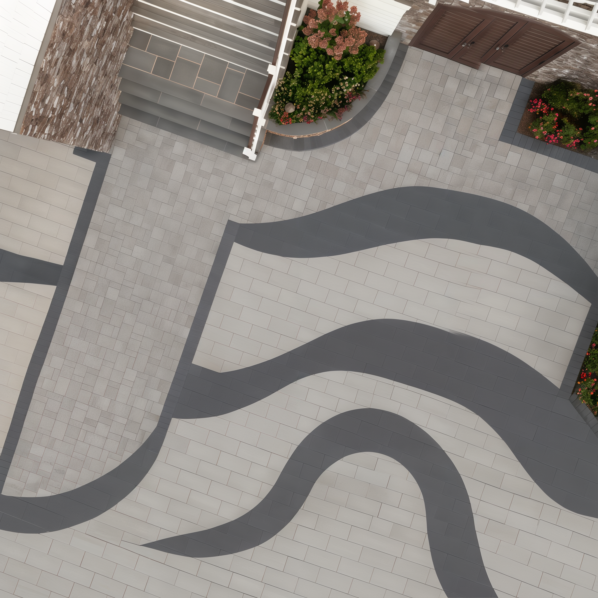 Modern driveway with Greyed Nickel Sleek HD² pavers, Caffe Crema / Hd² Smooth Single Size