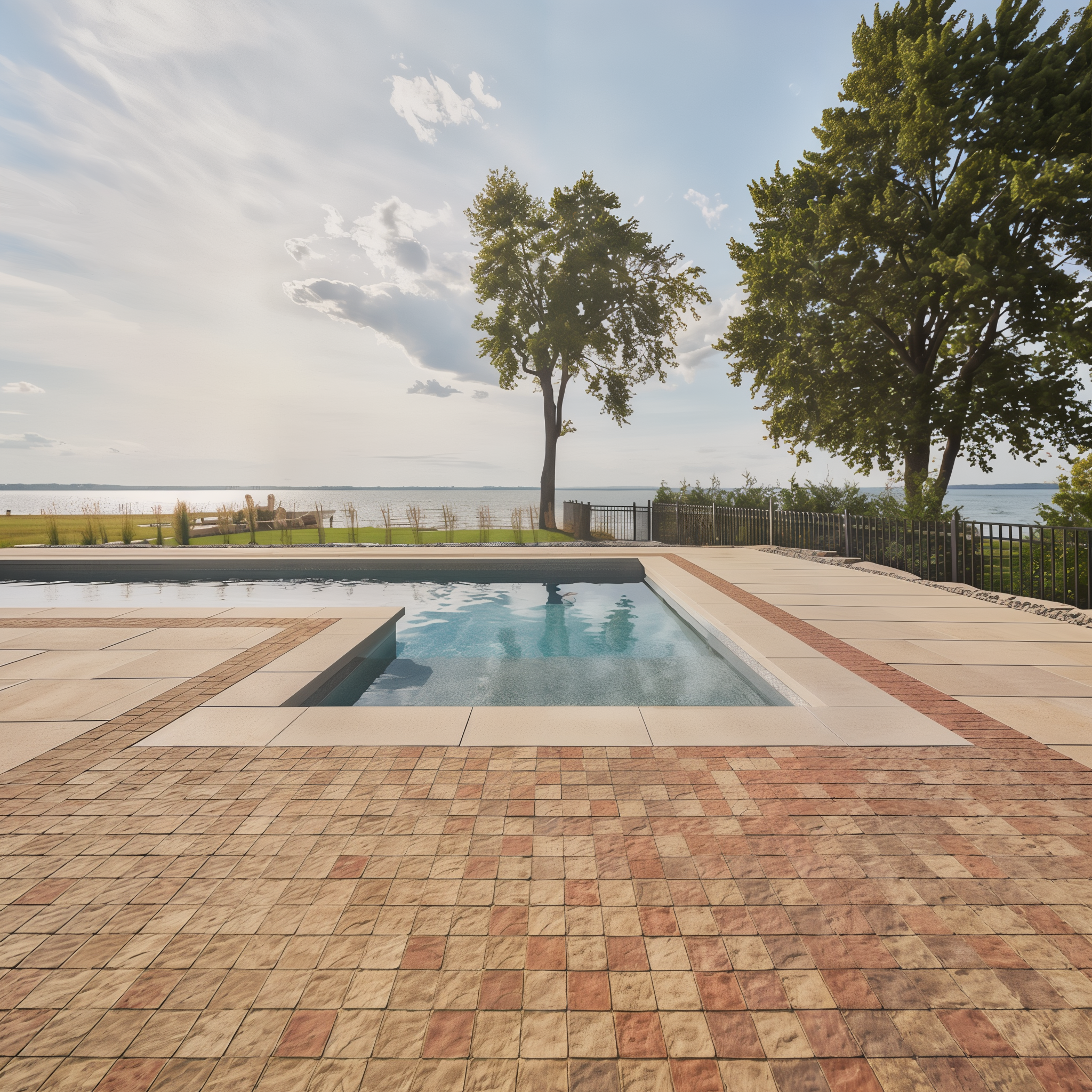 Squadra Merlot Slate Pavers around a pool patio, Single Size #Merlot / Slate#Single Size