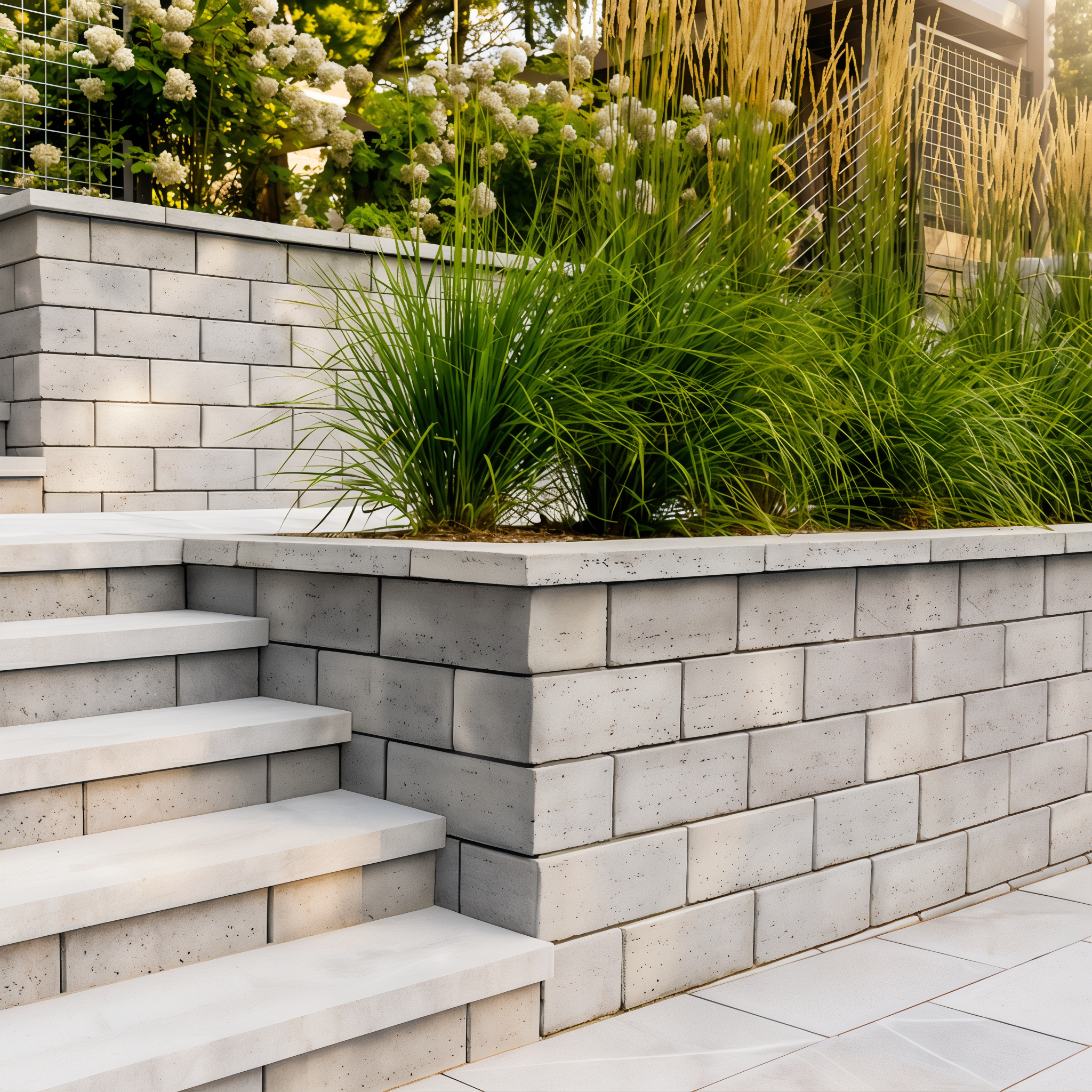Travertina Raw Wall in Riviera used as walkway edging, Riviera Brushed Travertine wall