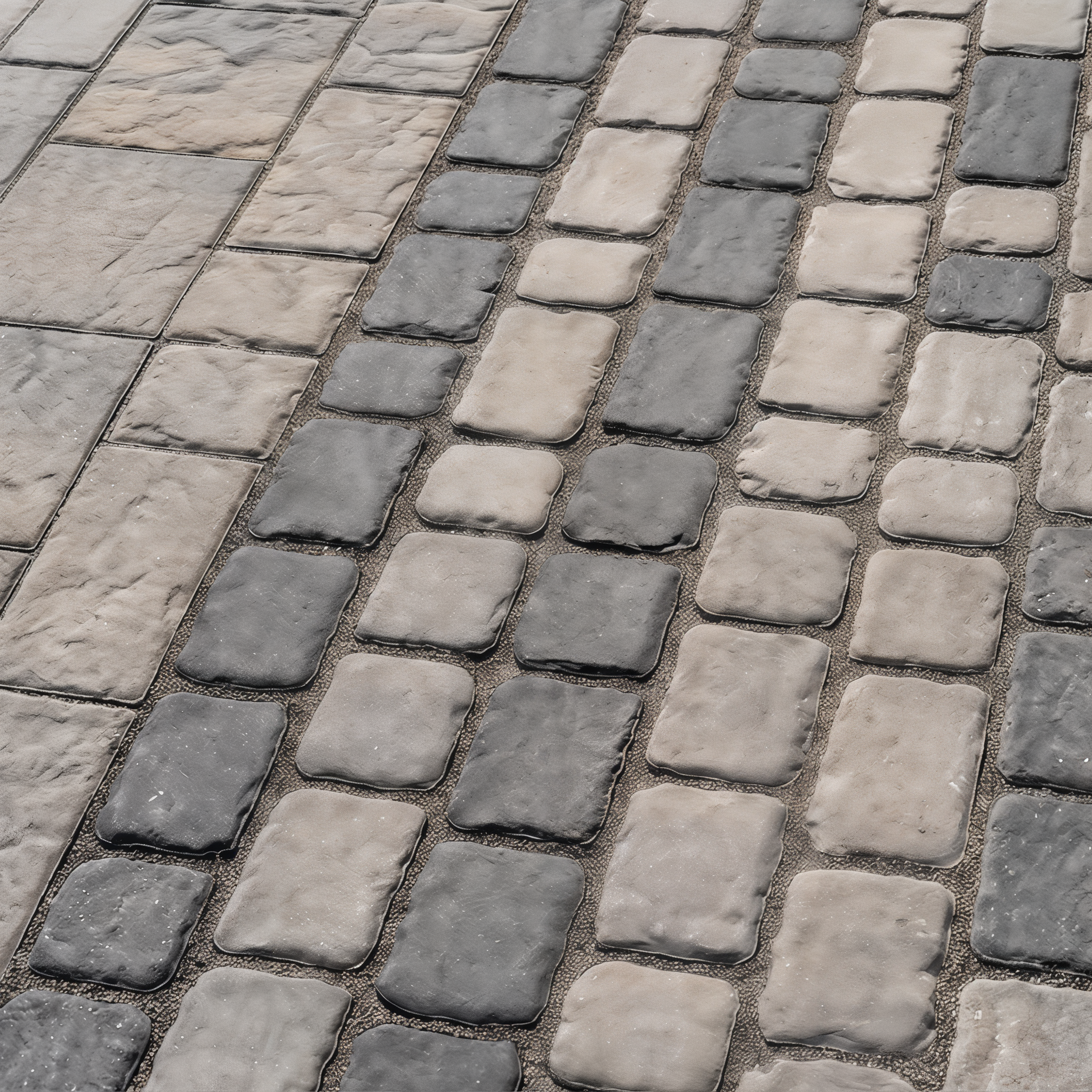 Dual-tone paver design in Onyx Black and Shale Grey by Techo-Bloc (Sandlewood / Beveled/Permeable/Modular Size)