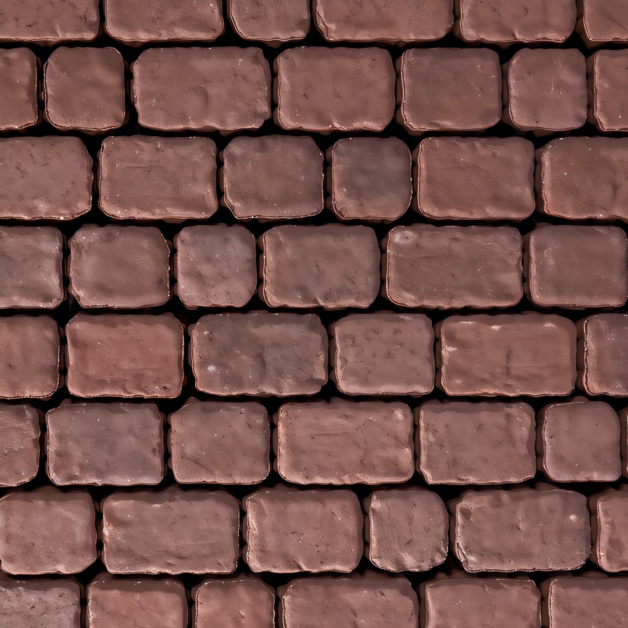 Close-up: Merlot Villagio paver with aged edges and deep red tones (Chestnut Brown / Beveled/Permeable/Modular Size)