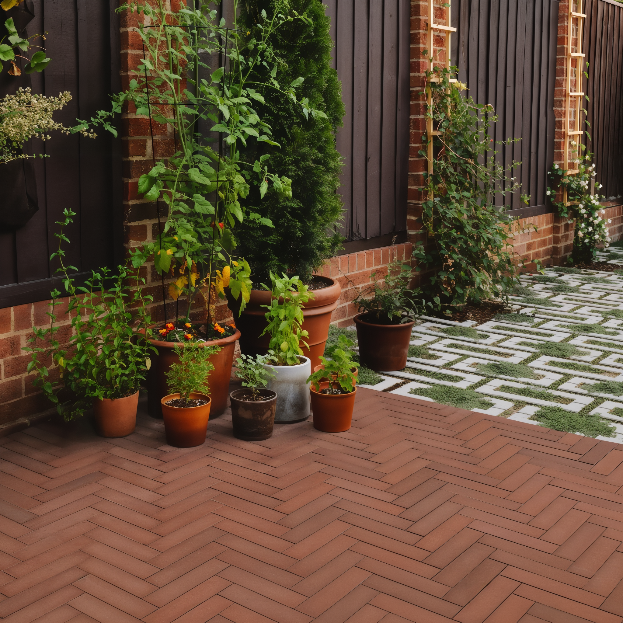 Westmount Merlot HD² Smooth paver herringbone walkway; Chestnut Brown Single Size.