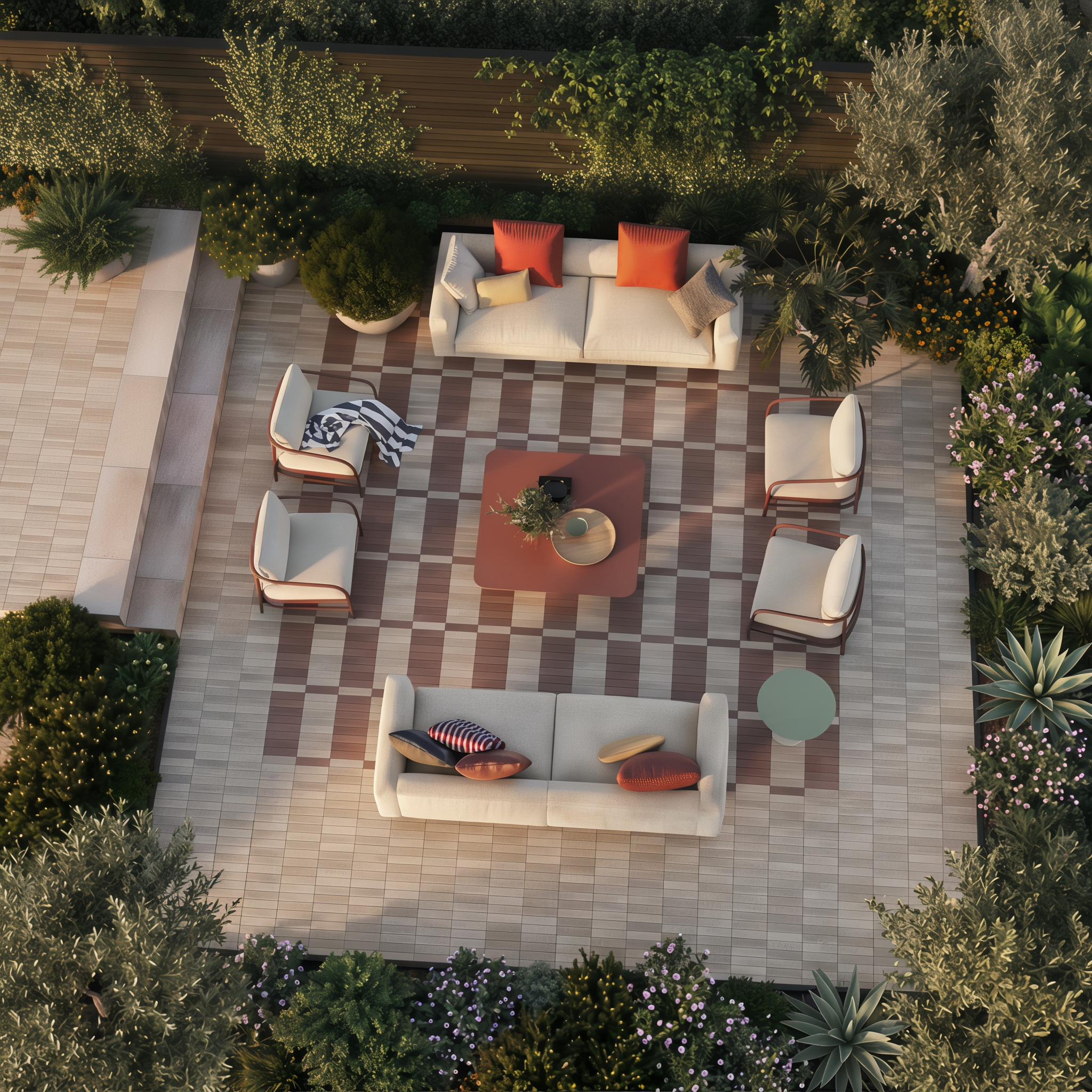 Westmount Merlot and Shale Grey HD² Smooth paver checkerboard patio; Chestnut Brown Single Size.