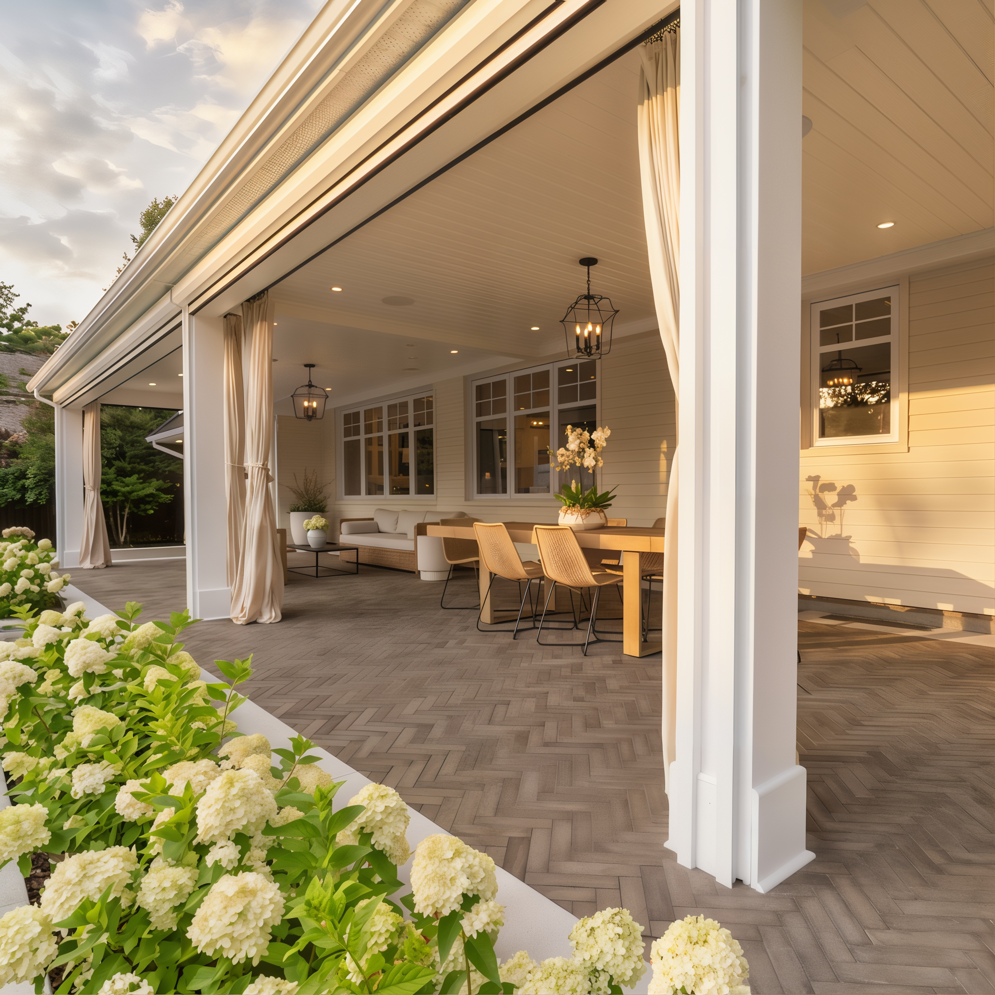 Westmount Chestnut Brown HD² Smooth pavers covered patio; Caffè Crema Single Size.