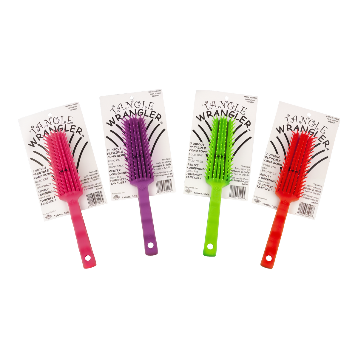 Tolco Tangle Wrangler Mane and Tail Brush -- four carded brushes in neon pink
