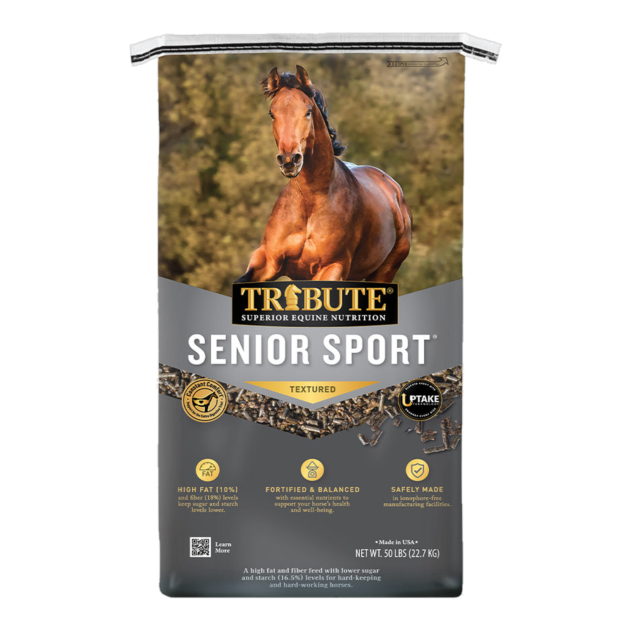 Tribute Senior Sport Horse Feed 50 lb bag, front