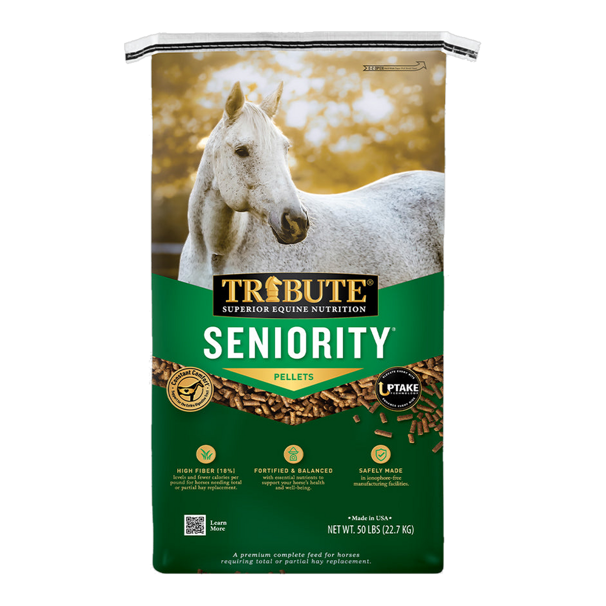 Tribute Seniority Pellet Horse Feed 50 lb bag, front