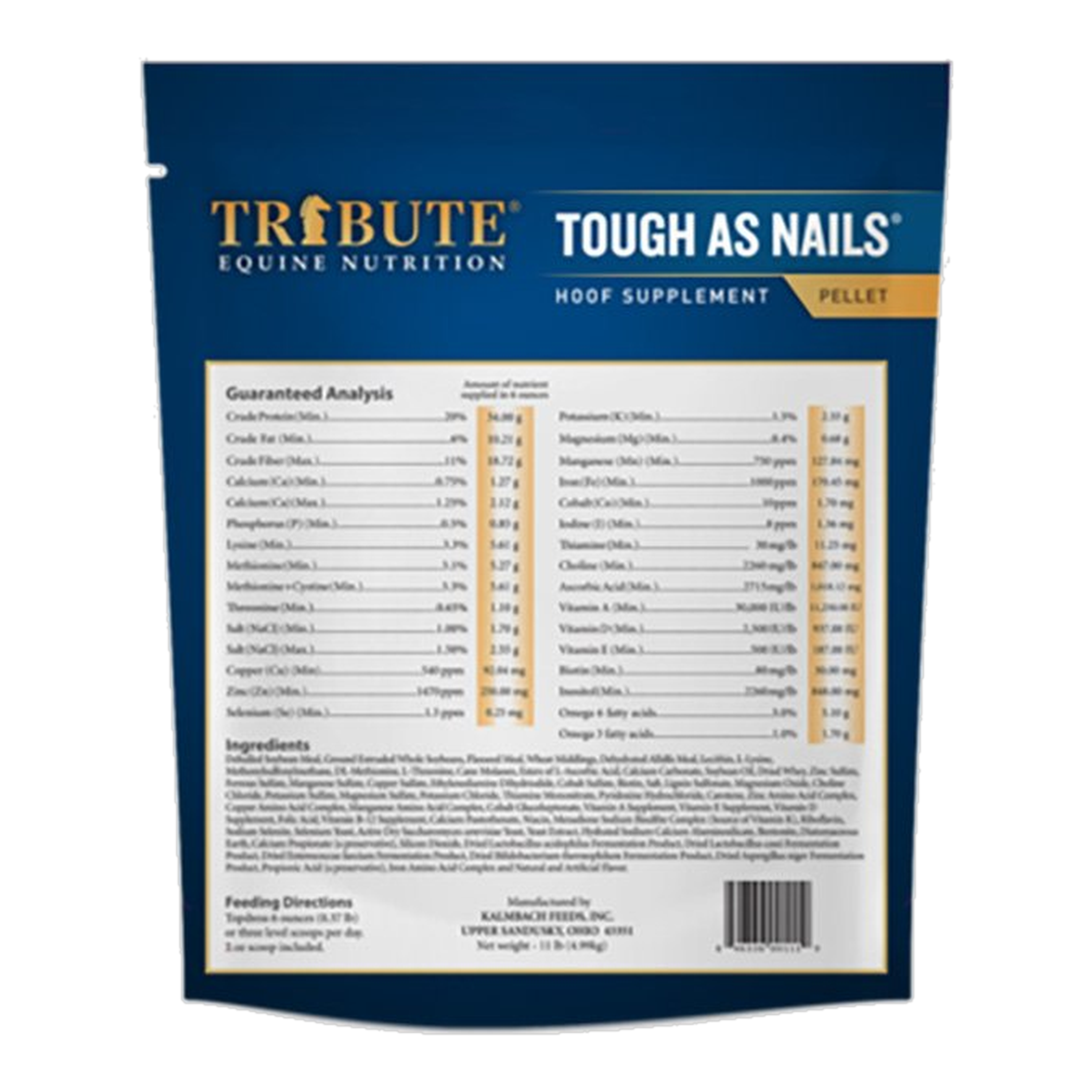 Tribute Tough As Nails bag back with guaranteed analysis and feeding directions