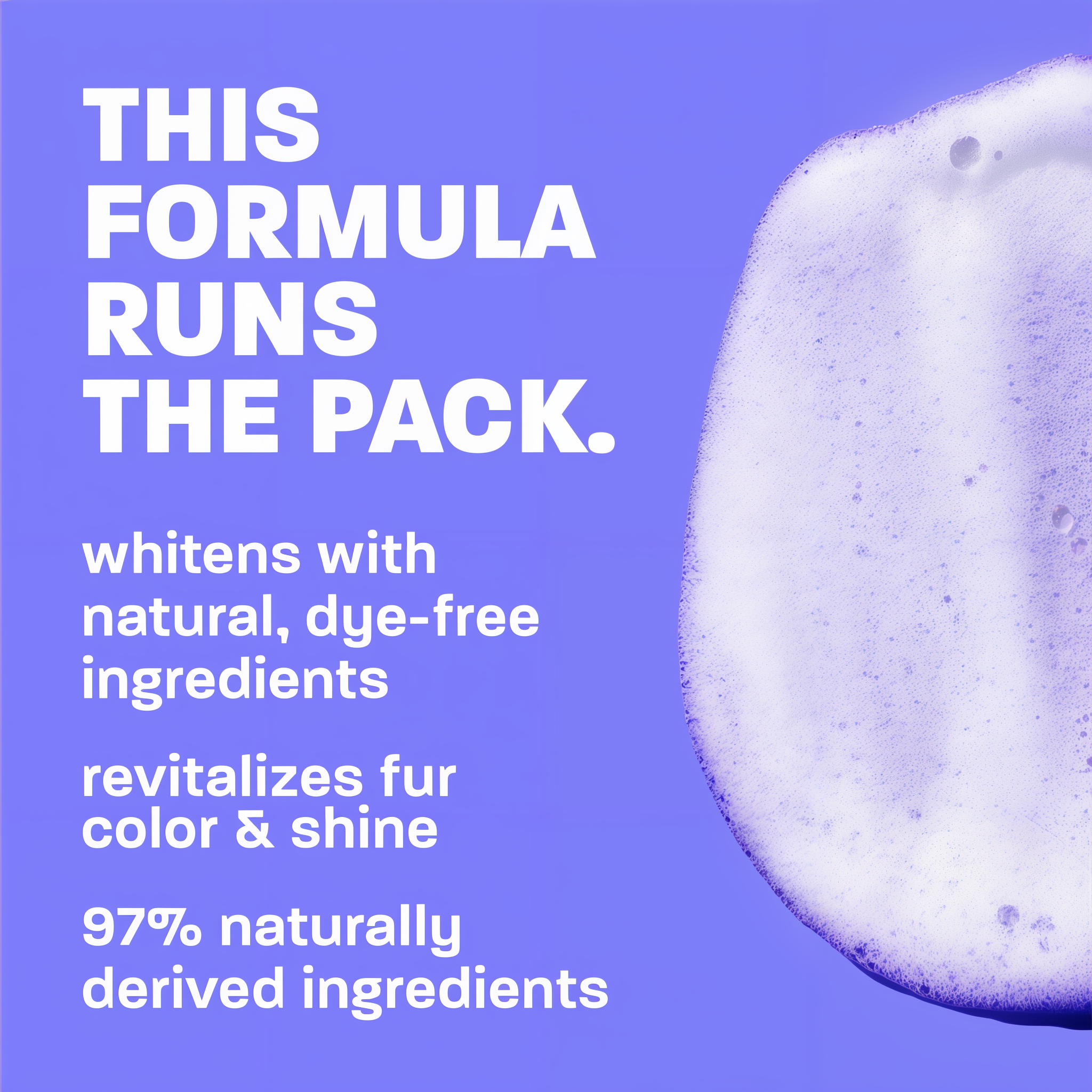 Product packaging with text about formula, whitening, and revitalizing on a blue background.