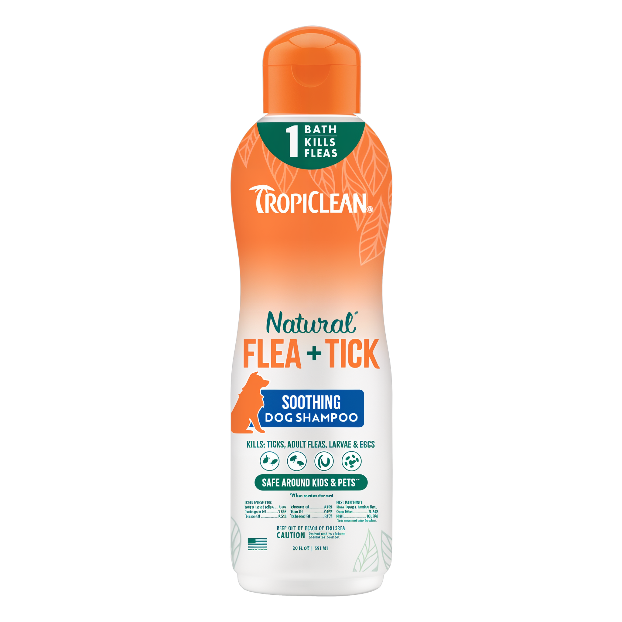TropiClean Natural Flea + Tick Soothing Shampoo for Dogs, image of front of bottle