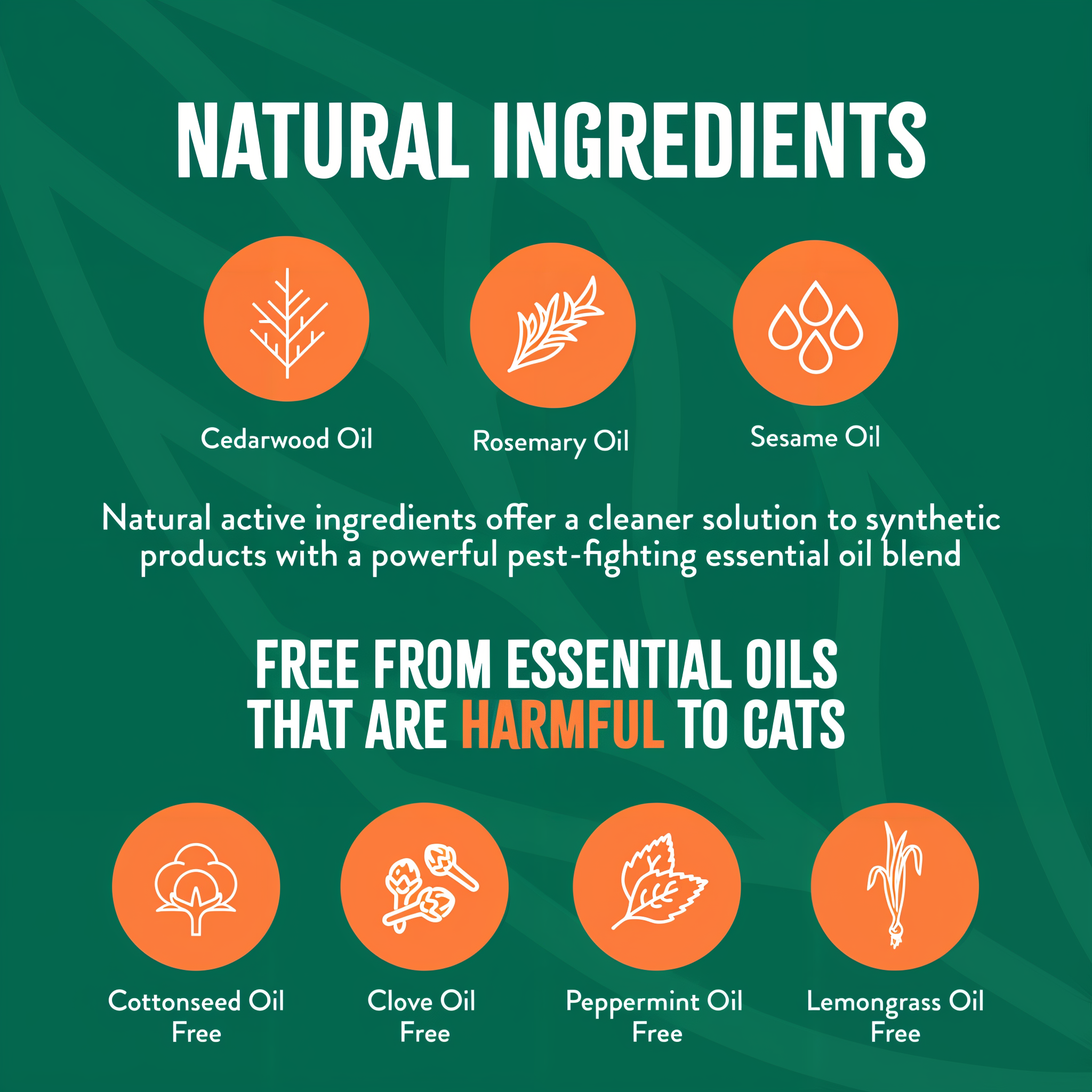 TropiClean Natural Flea + Tick Waterless Shampoo for Cats, Product label highlighting natural ingredients and oil safety for cats