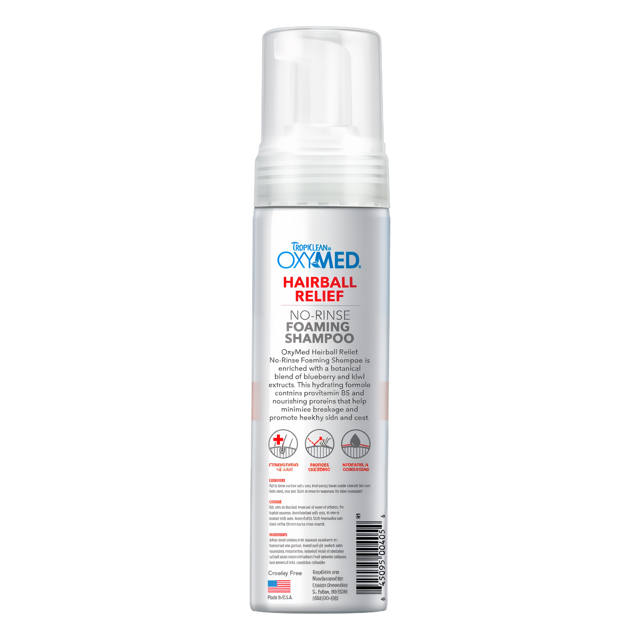 TropiClean OxyMed Waterless Dry Shampoo for Cats, image of back of bottle