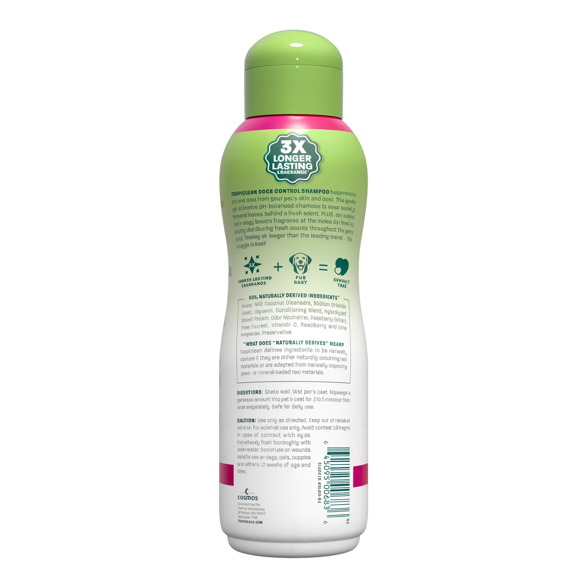 TropiClean Raspberry + Lime Odor Control Shampoo back label with ingredients