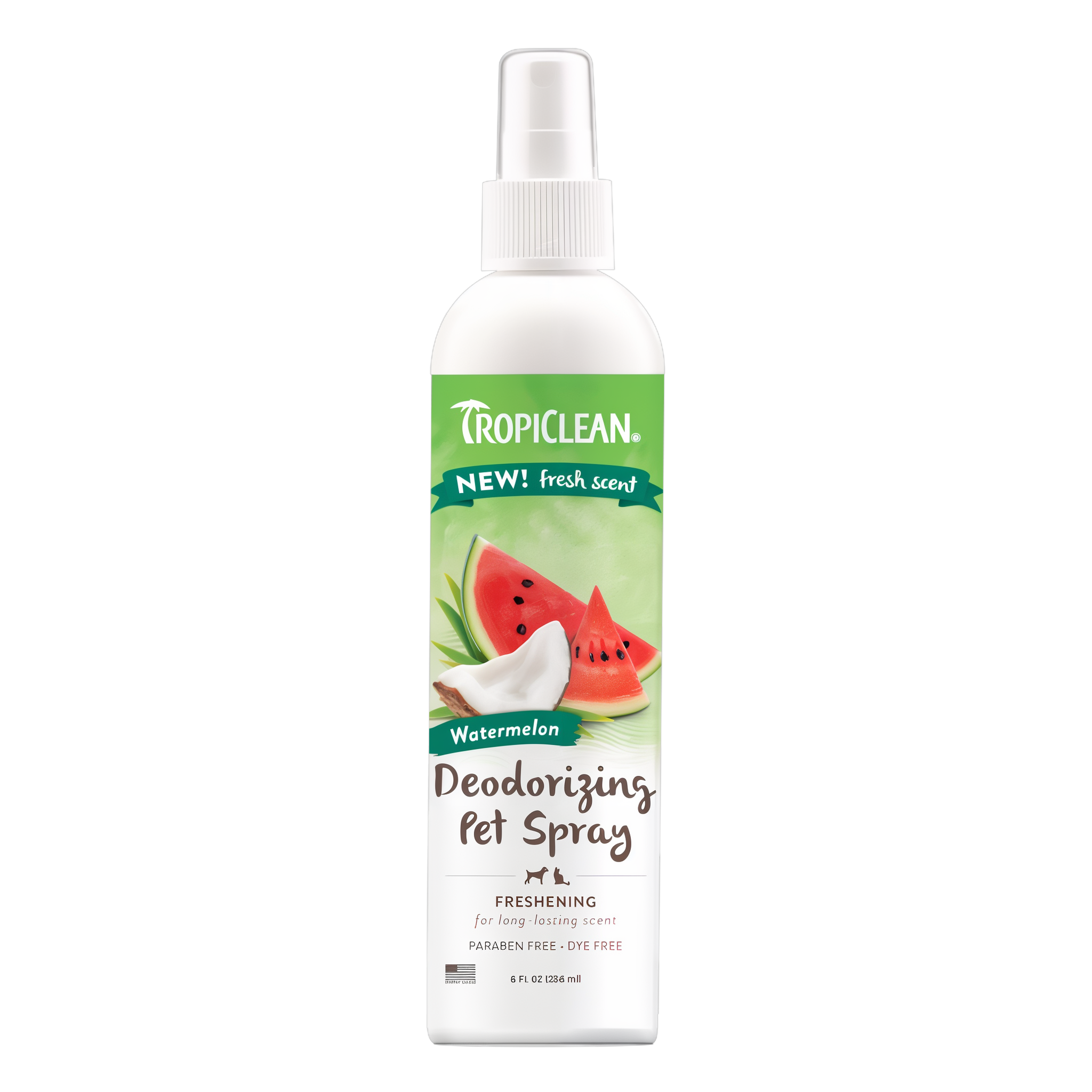 TropiClean Watermelon Deodorizing Spray for Dogs and Cats, image of front of bottle