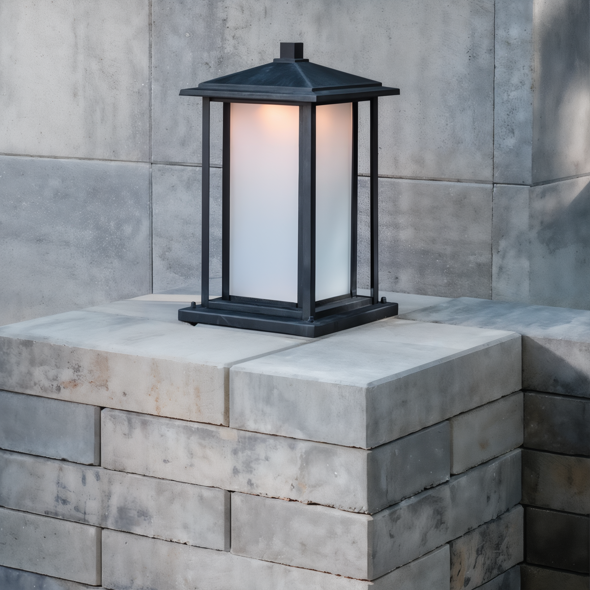 Tru-Scapes Noble Pillar Light TS-PL102 — installed atop hardscape column at dusk, RGBCW glow