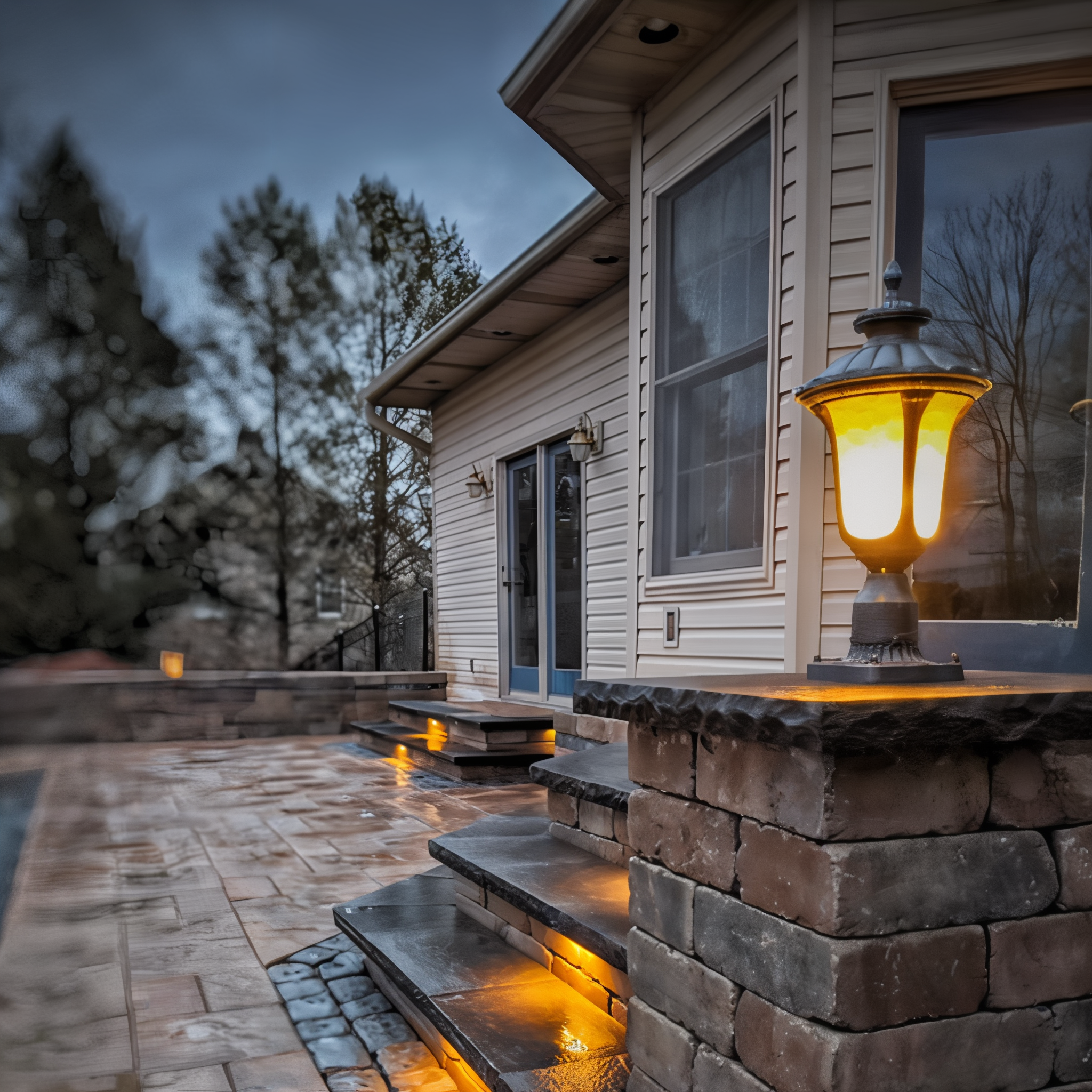 Tru-Scapes Traditional Pillar Light TS-PL100 — installed on hardscape pillar at night