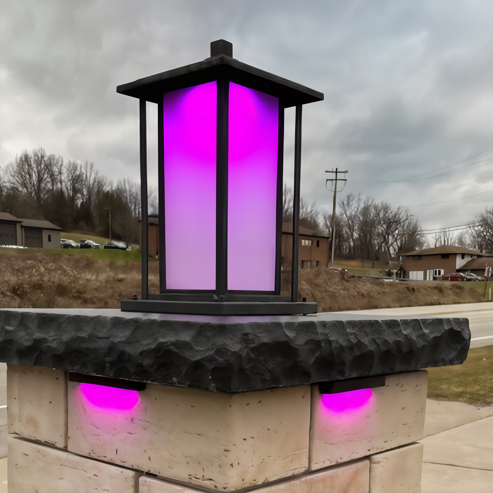 Tru-Scapes TS-A6000C color-changing hardscape light installed