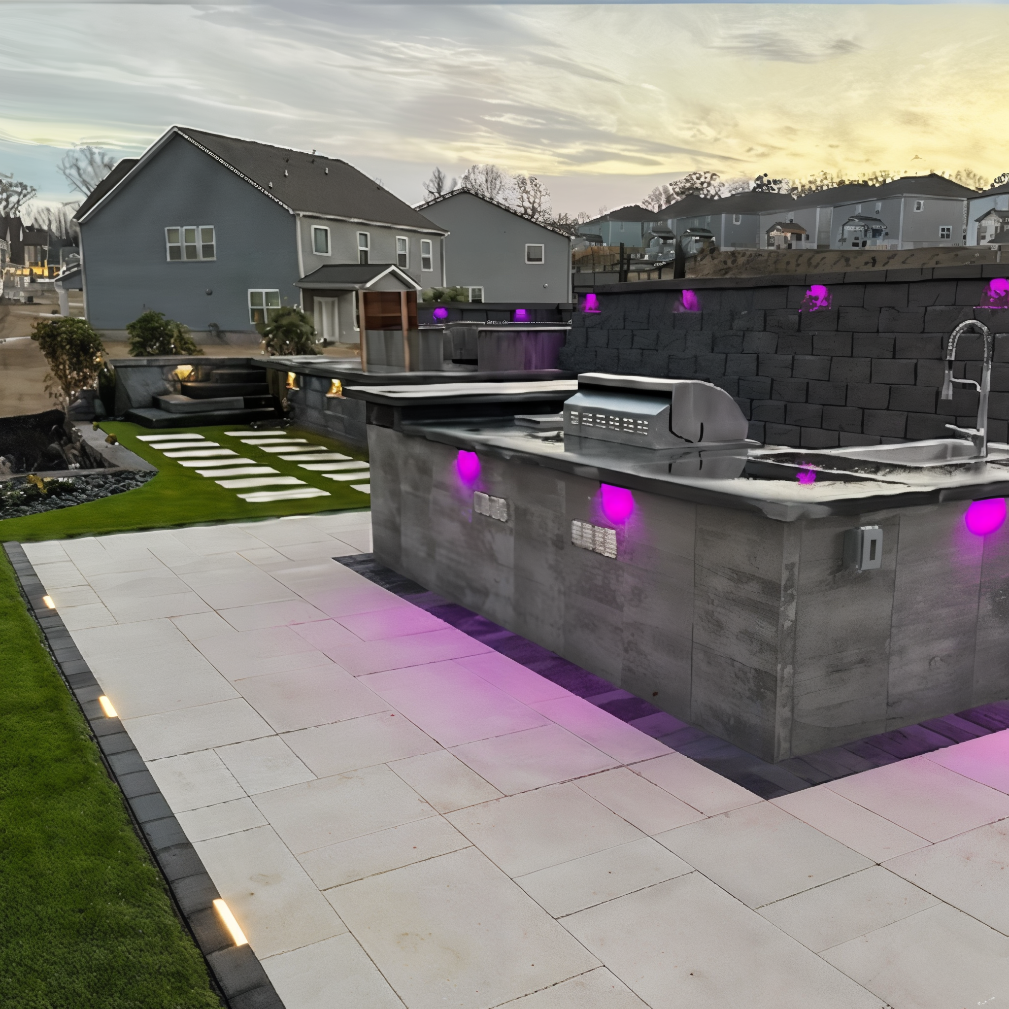 Tru-Scapes TS-A6000C color-changing hardscape light installed