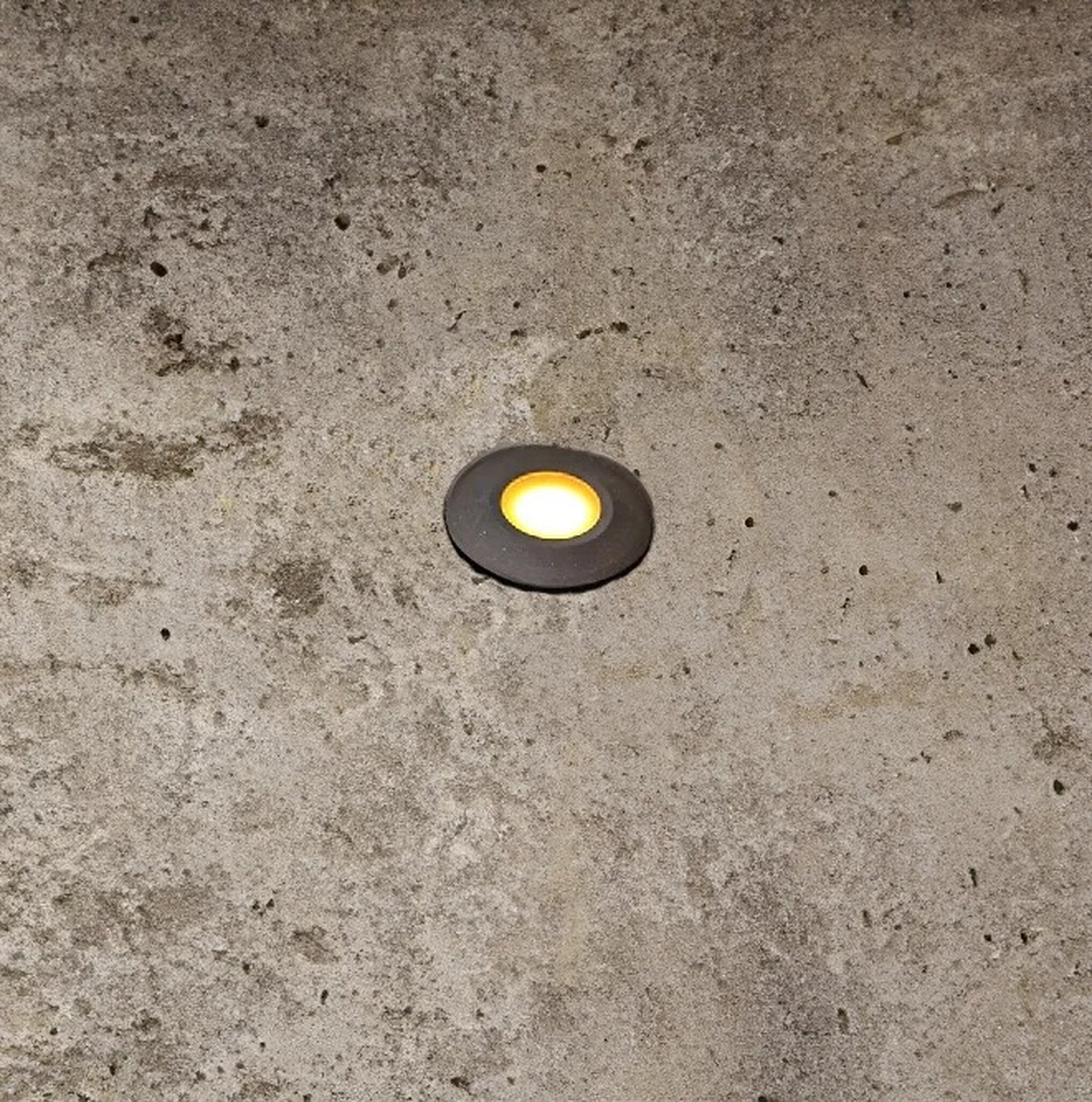 Tru-Scapes Traditional 1.5" Dot Light installed flush in concrete walkway #Bronze#2700K#1 1/2"