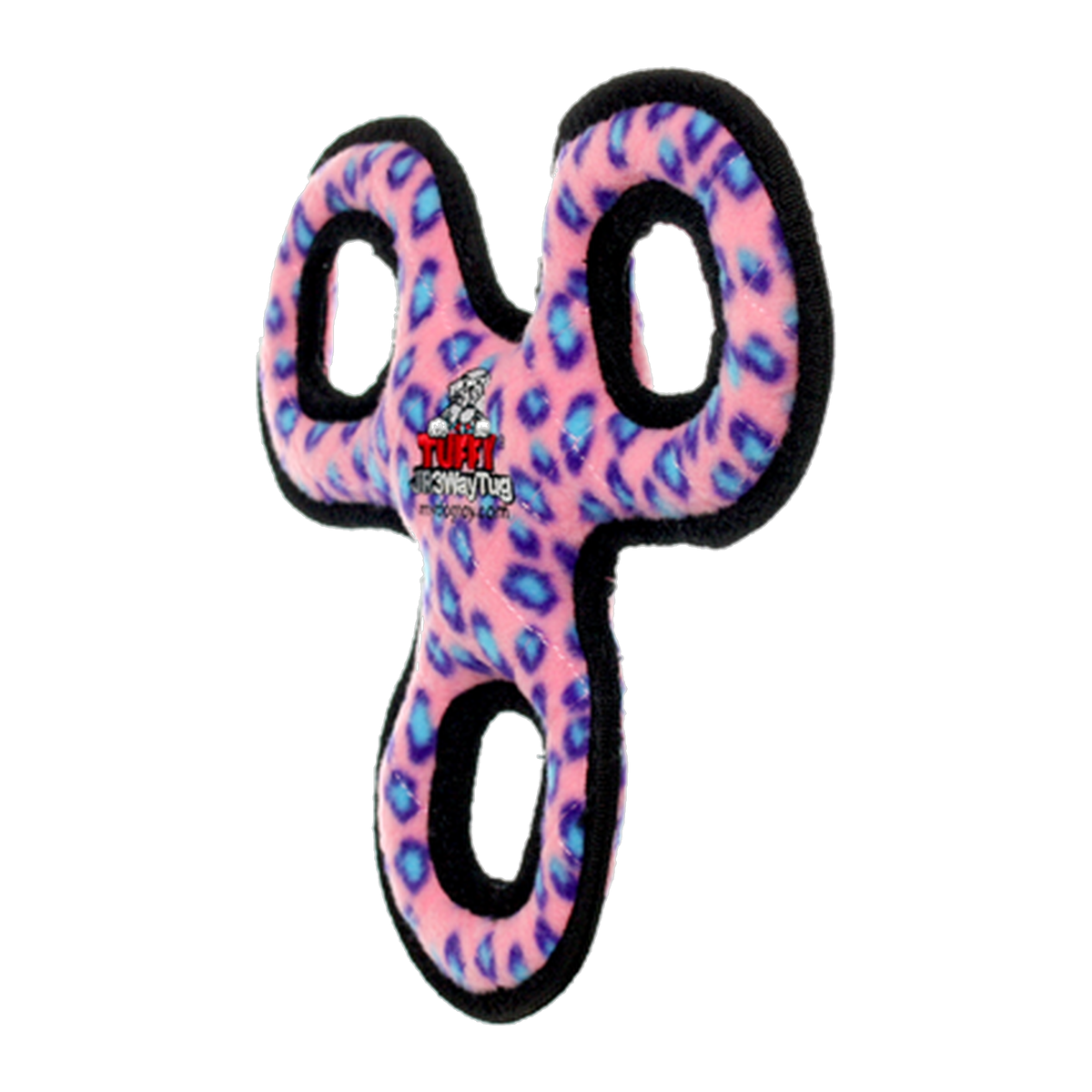 Tuffy Jr 3-Way Tug Dog Toy Pink Leopard angled view