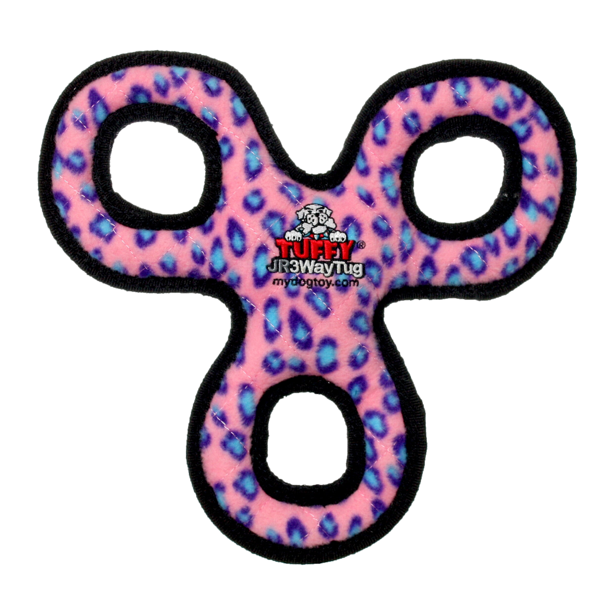 Tuffy Jr 3-Way Tug Dog Toy Pink Leopard front view