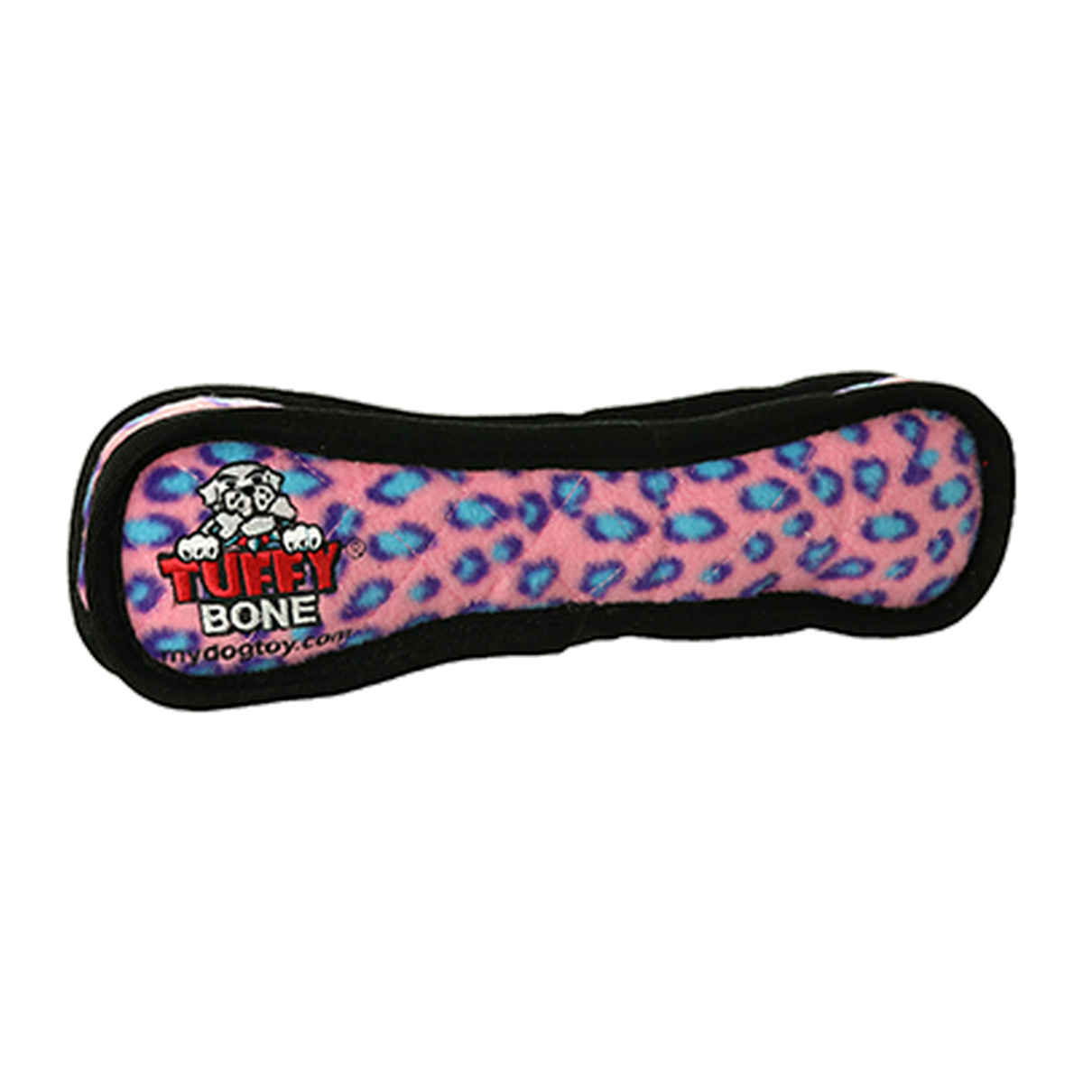 Tuffy Ultimate Bone Pink Leopard Dog Toy front view