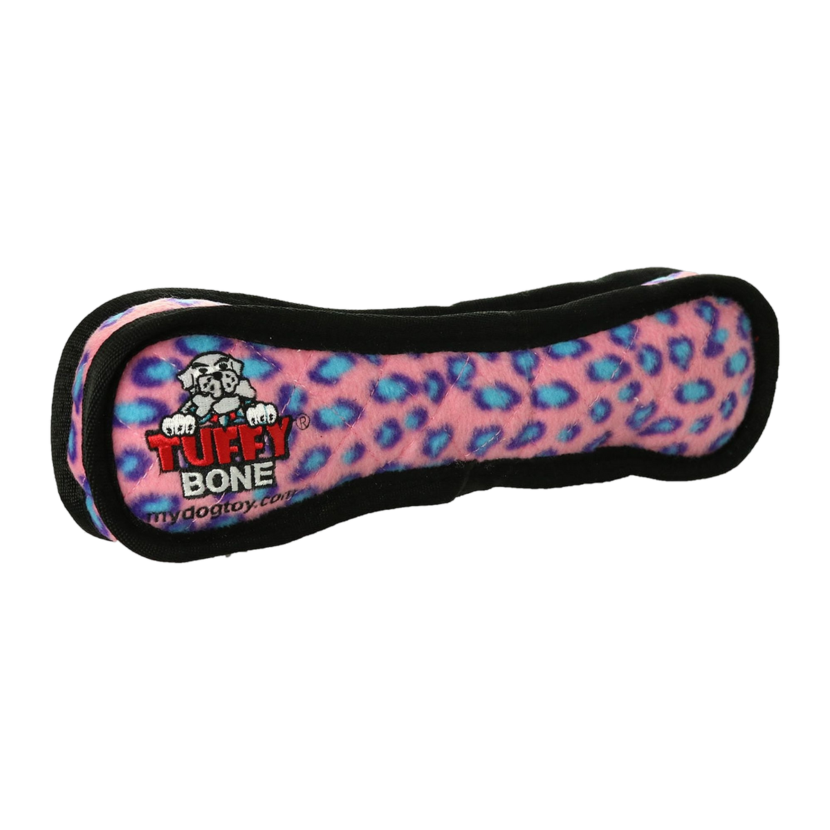 Tuffy Ultimate Bone Pink Leopard Dog Toy front view