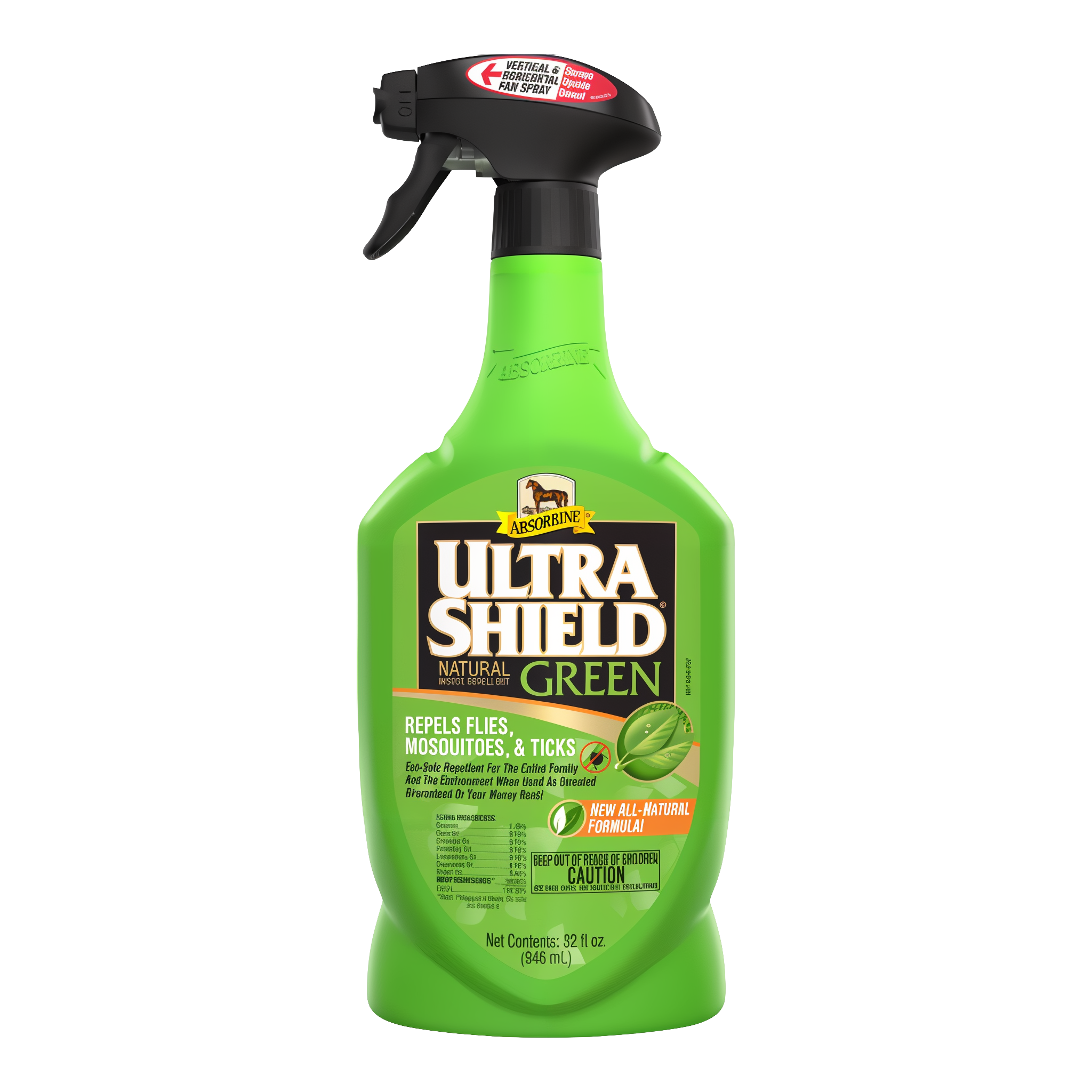UltraShield Green natural fly repellent, 32 oz spray bottle front