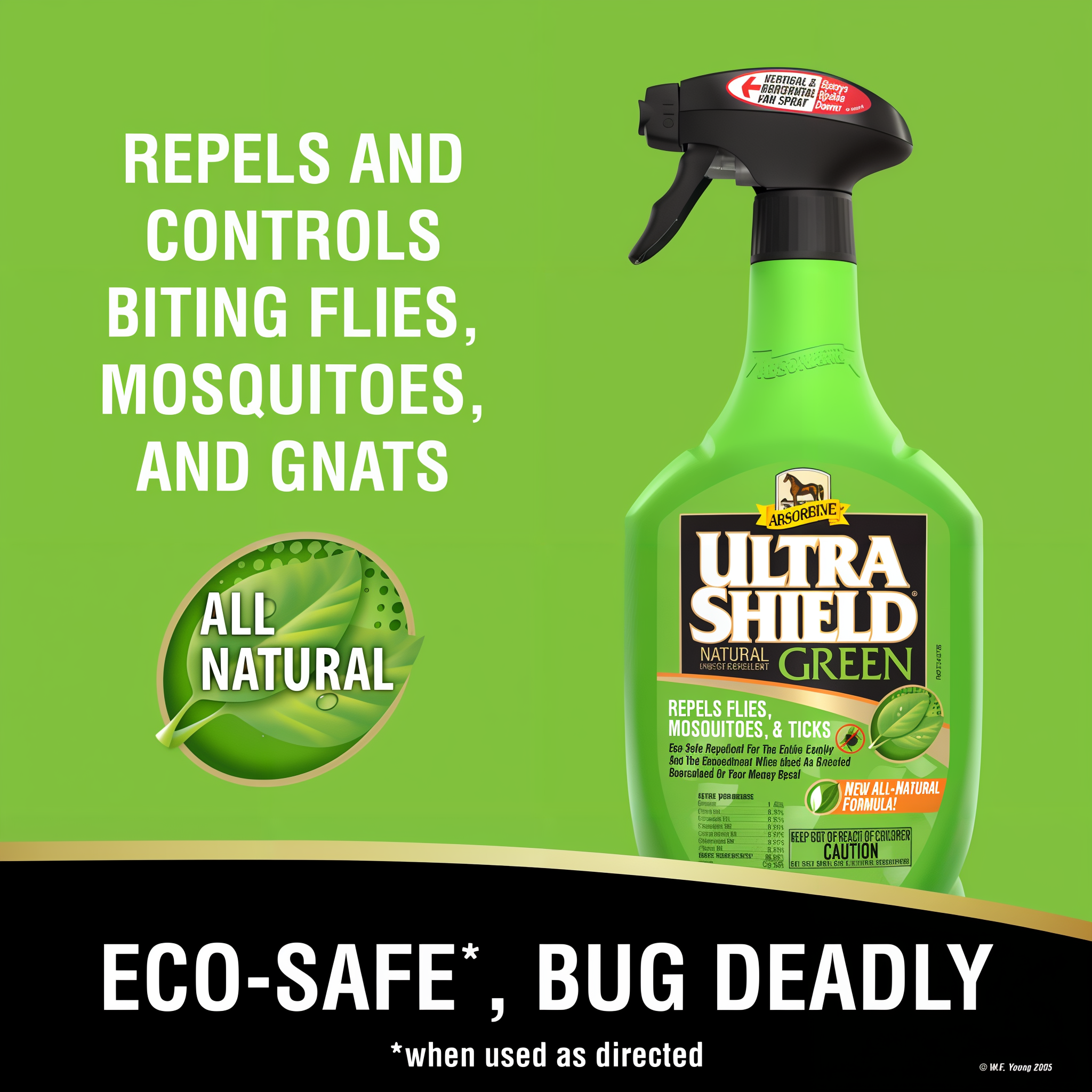 UltraShield Green natural fly repellent, repels biting flies, mosquitoes and gnats