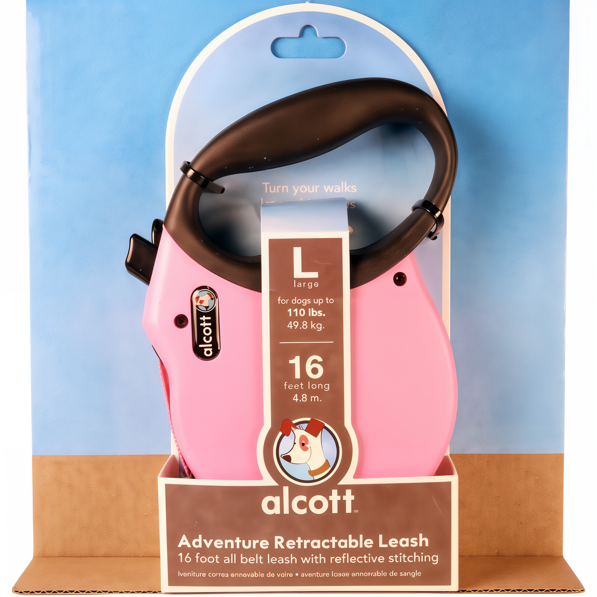 Paws Alcott Retractable Leash in Pink, size Large. #Pink#Large