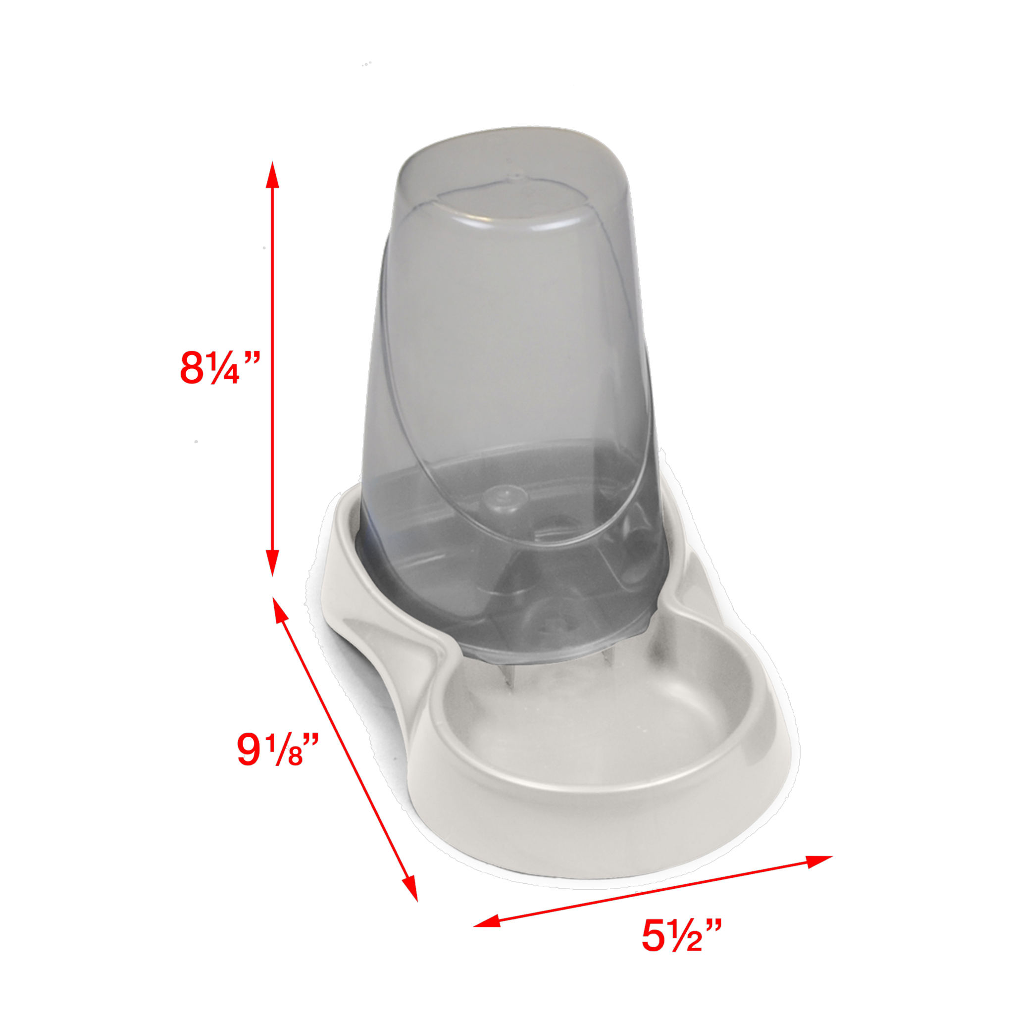 Van Ness Auto Waterer 1.5 liter dimensions, 8.25 in high by 9.13 in wide by 5.5 in deep