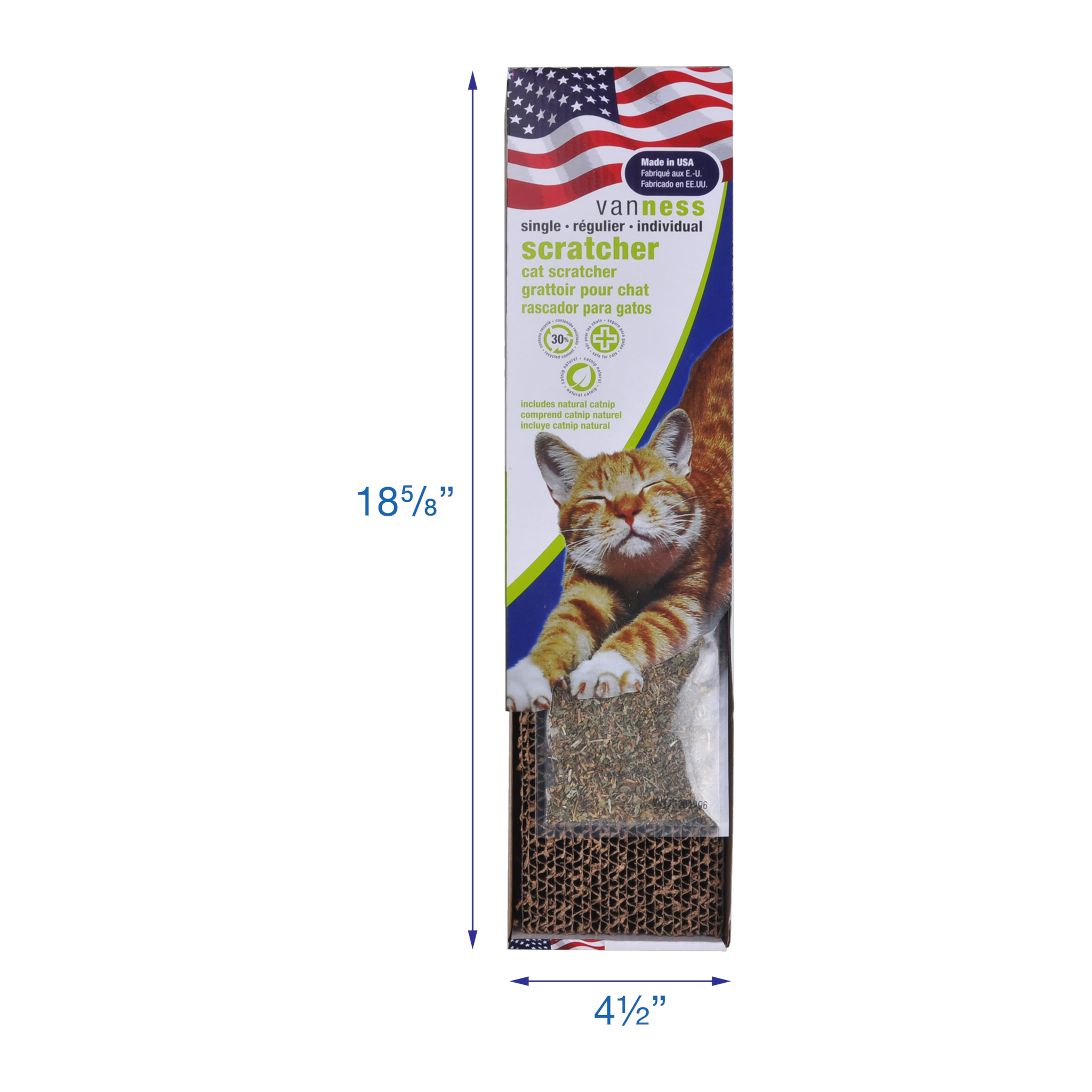 Van Ness Cat Scratch Pad Single dimensions, 18.63 in long by 4.5 in wide