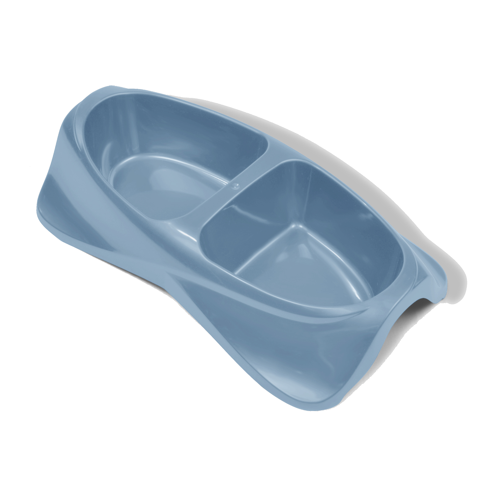 Van Ness Lightweight Double Dish Large 50 oz, angled view of the two-bowl no-tip dog dish