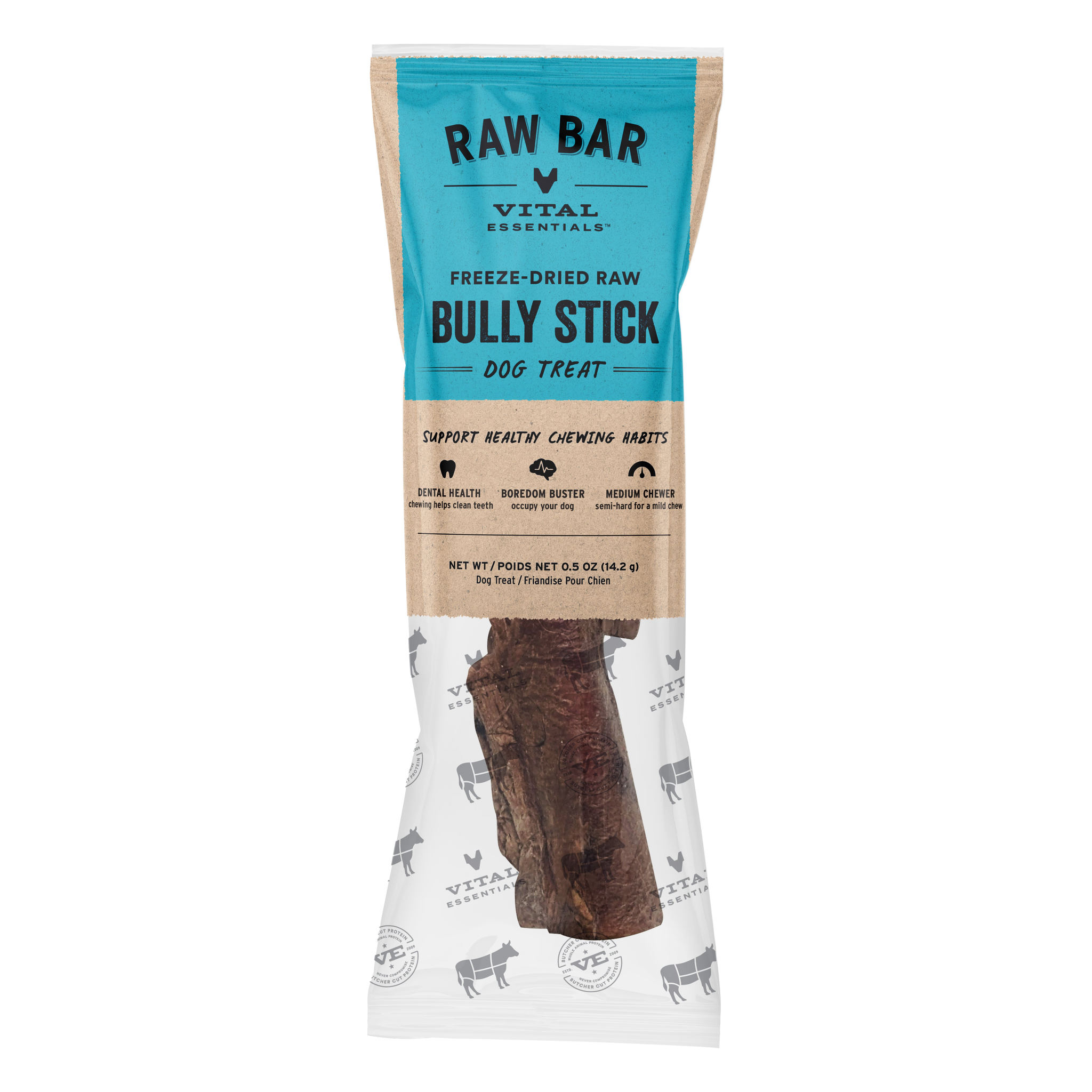 Vital Essentials Raw Bar Freeze-Dried Raw Bully Stick single dog chew in package