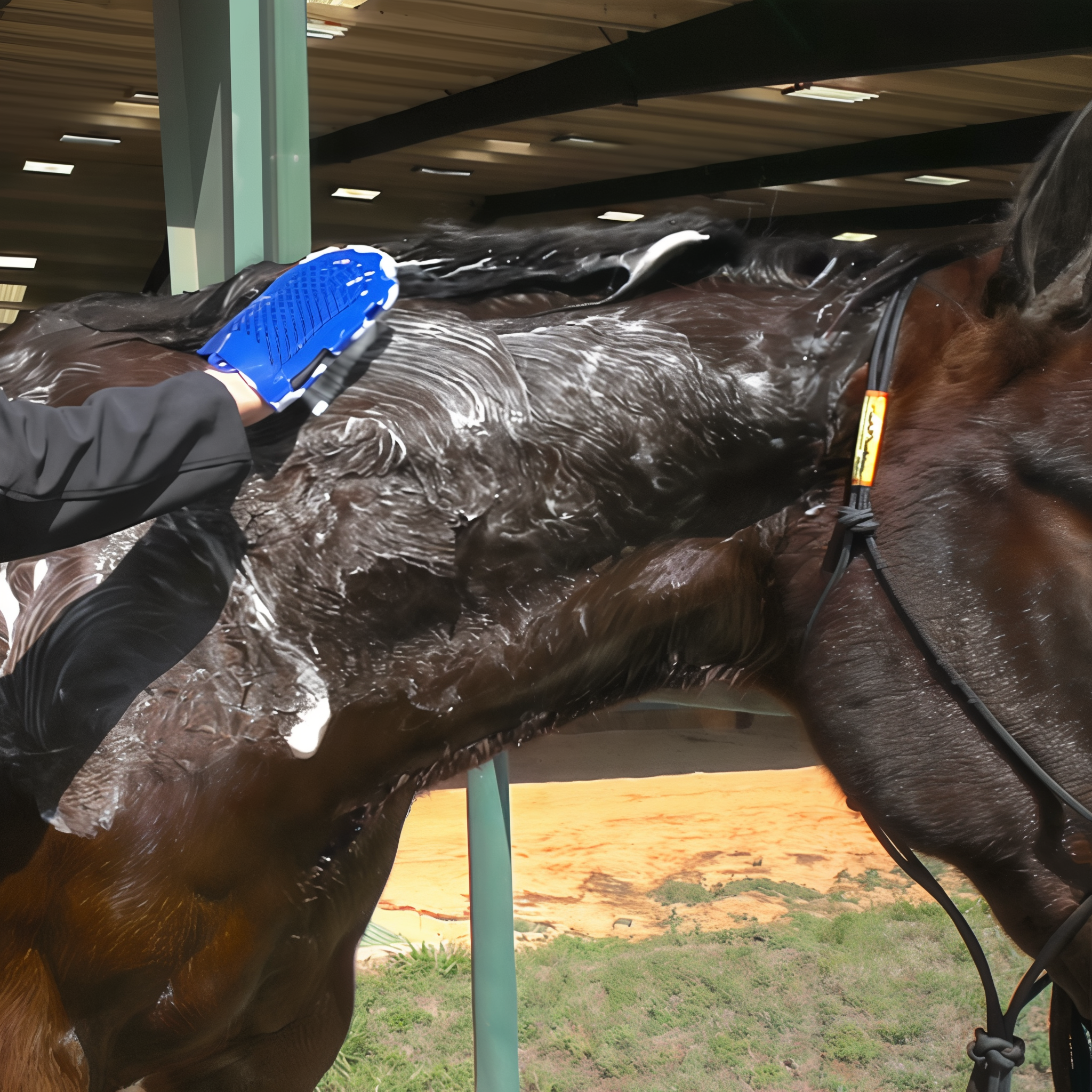 Washing a horse with Vetericyn FoamCare Equine Shampoo