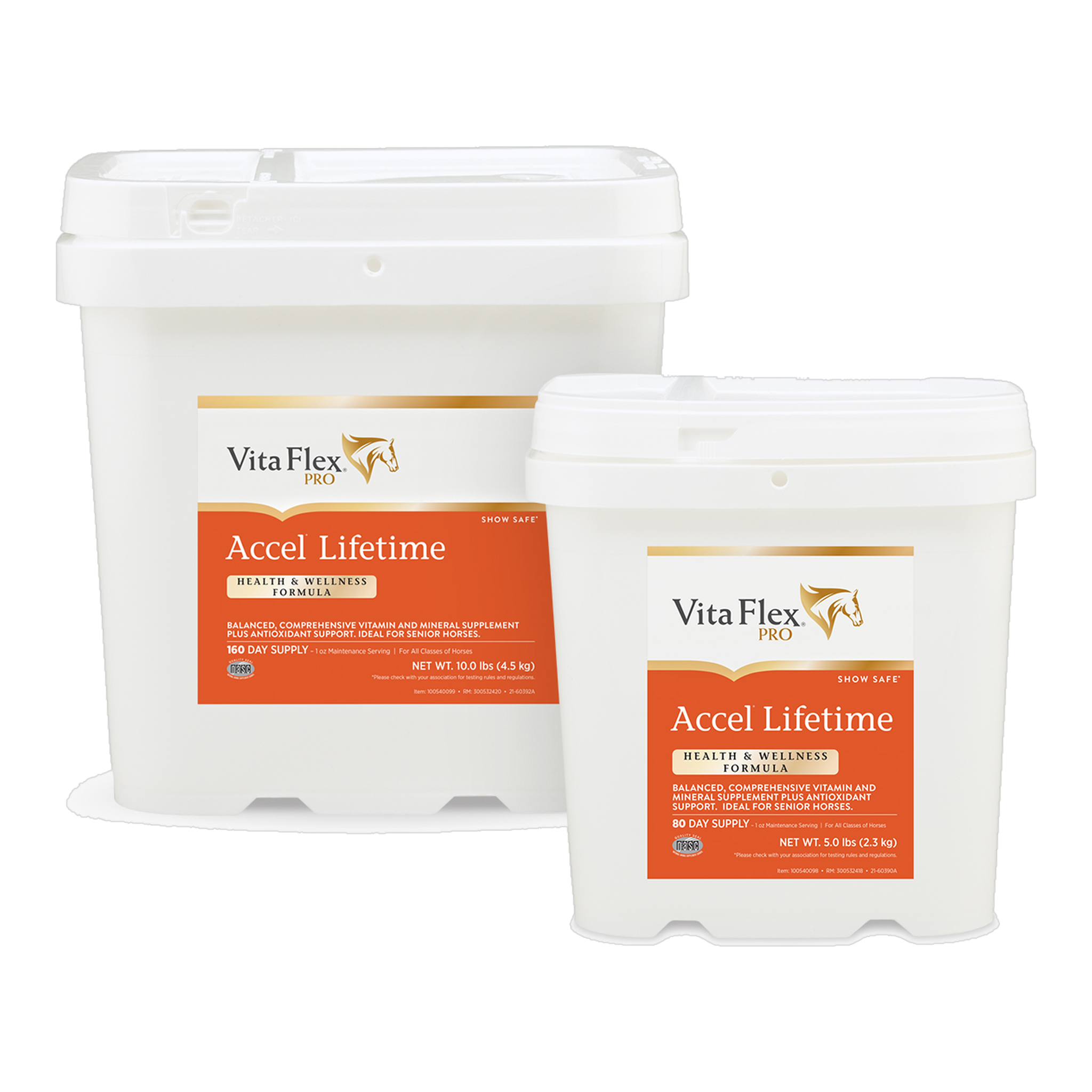 Vita Flex Pro Accel Lifetime Health and Wellness Formula 10 lb and 5 lb buckets