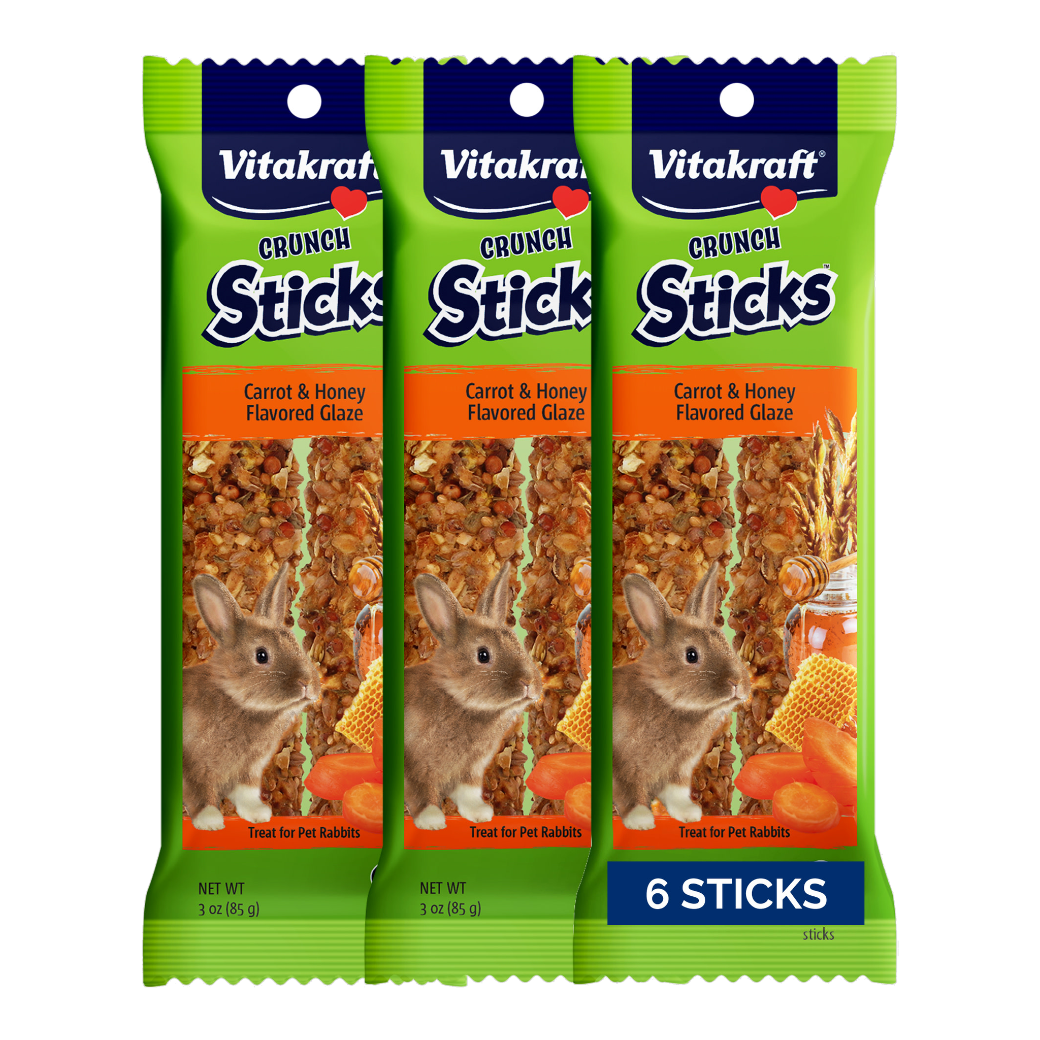 Vitakraft Crunch Sticks rabbit treat carrot and honey glazed 6-stick multi pack