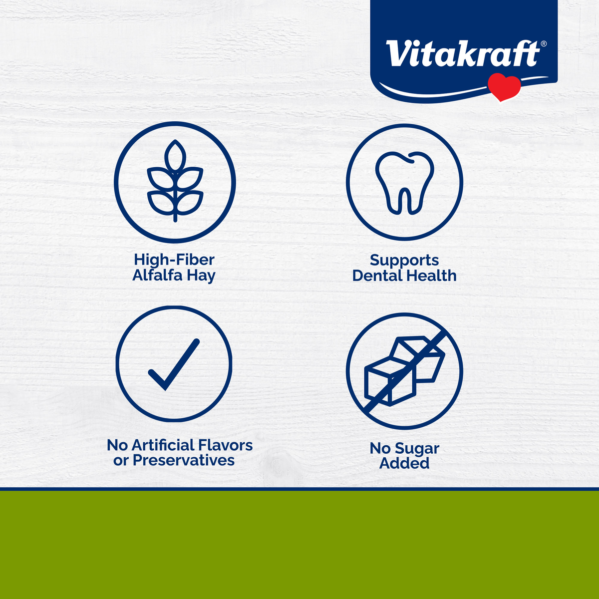 Vitakraft Slims with Alfalfa benefits panel high fiber alfalfa hay dental health