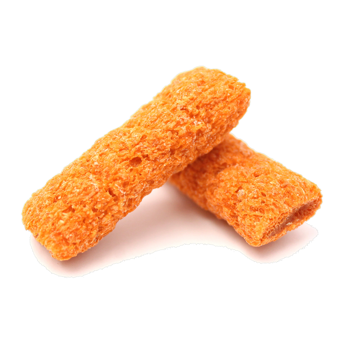 Two crispy orange Vitakraft Slims carrot nibble stick treats closeup