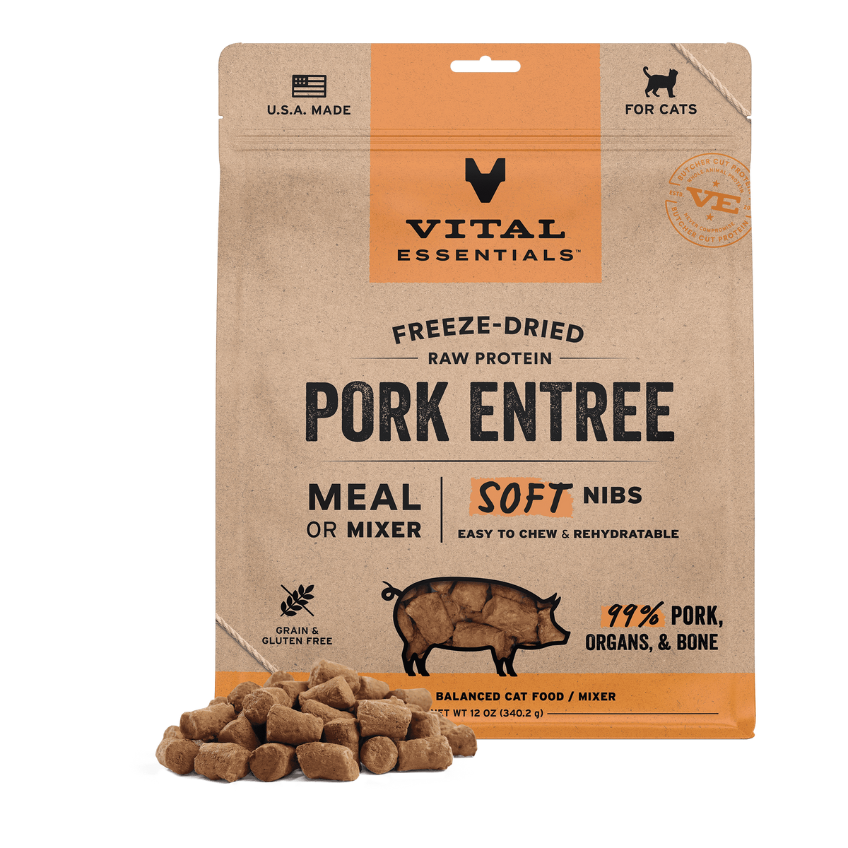 Vital Essentials Freeze-Dried Pork Entree & Mixer Cat Food Soft Nibs 12 oz -- product image