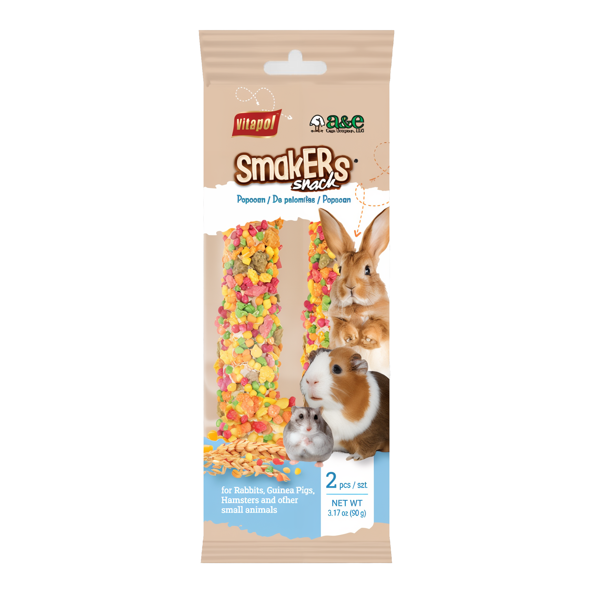 Vitapol Smakers popcorn small animal treat stick twin pack, front of package